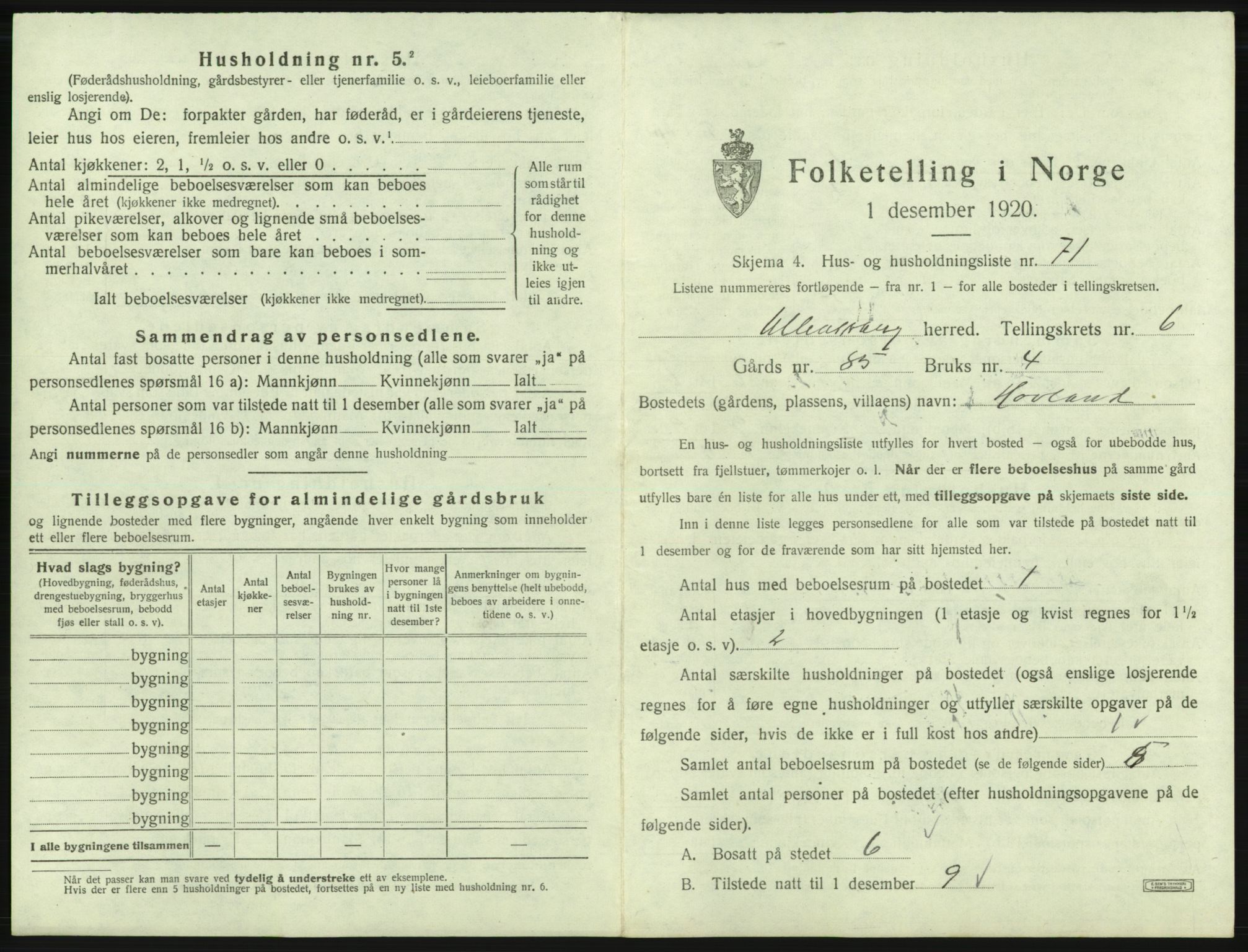 SAB, 1920 census for Ullensvang, 1920, p. 697