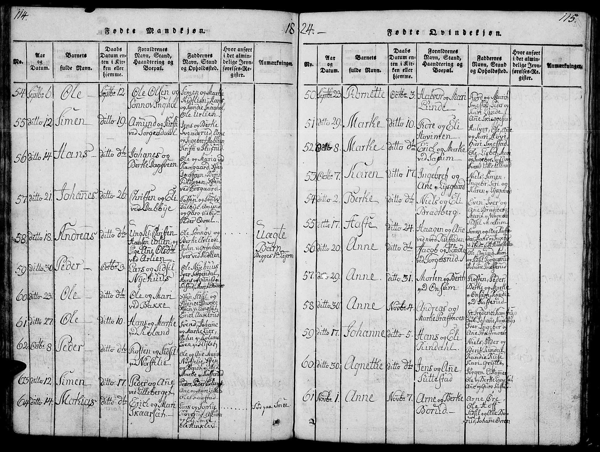 Fåberg prestekontor, SAH/PREST-086/H/Ha/Hab/L0004: Parish register (copy) no. 4, 1818-1837, p. 114-115