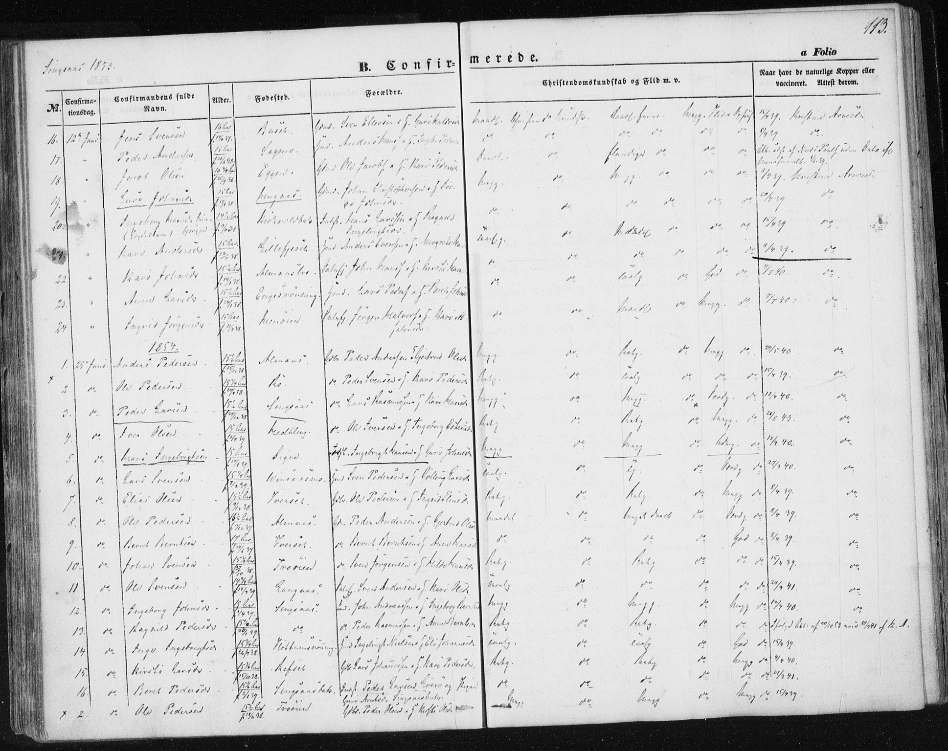 Ministerialprotokoller, klokkerbøker og fødselsregistre - Sør-Trøndelag, SAT/A-1456/685/L0964: Parish register (official) no. 685A06 /2, 1846-1859, p. 113