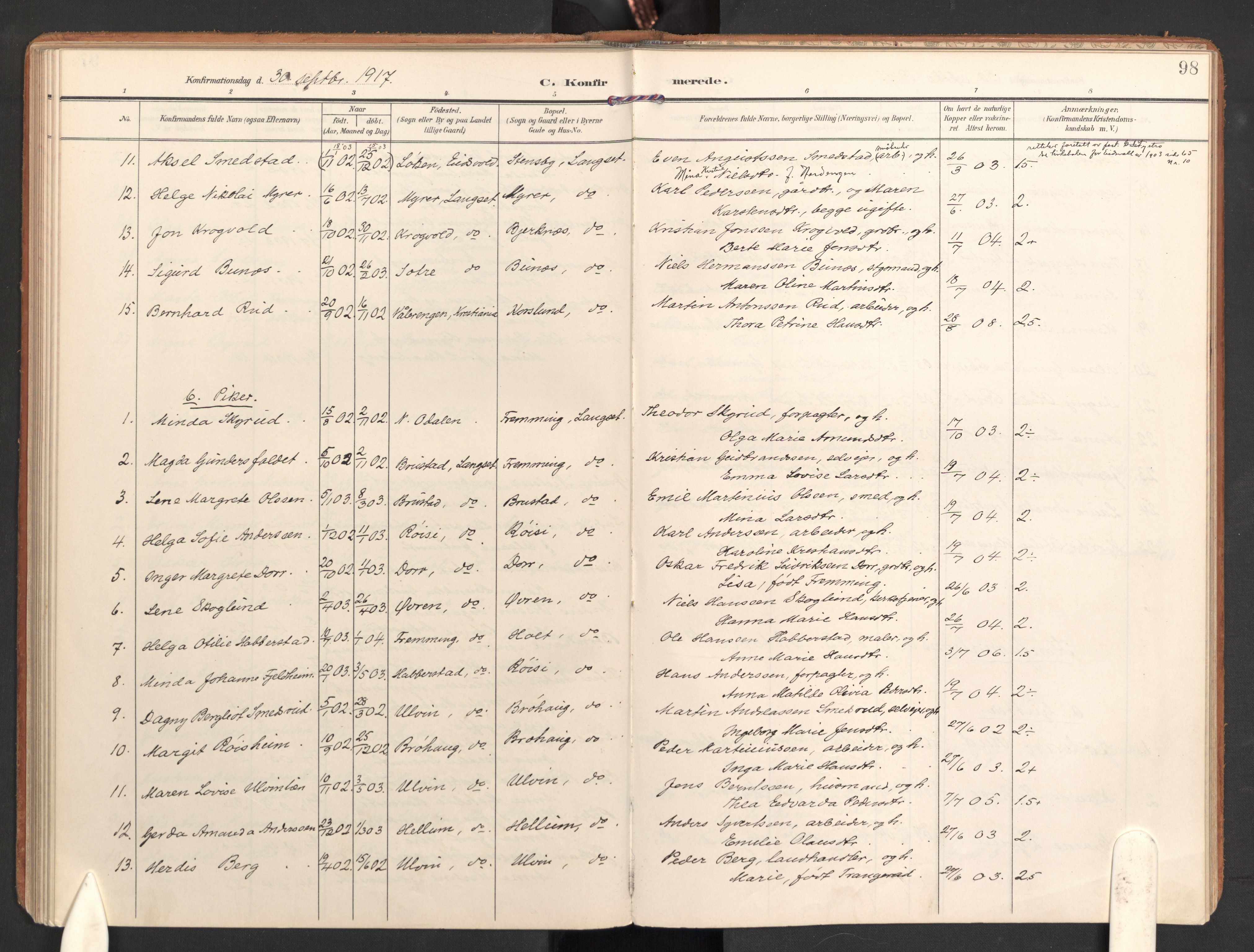 Eidsvoll prestekontor Kirkebøker, AV/SAO-A-10888/G/Gb/L0003: Parish register (copy) no. II 3, 1908-1919, p. 98