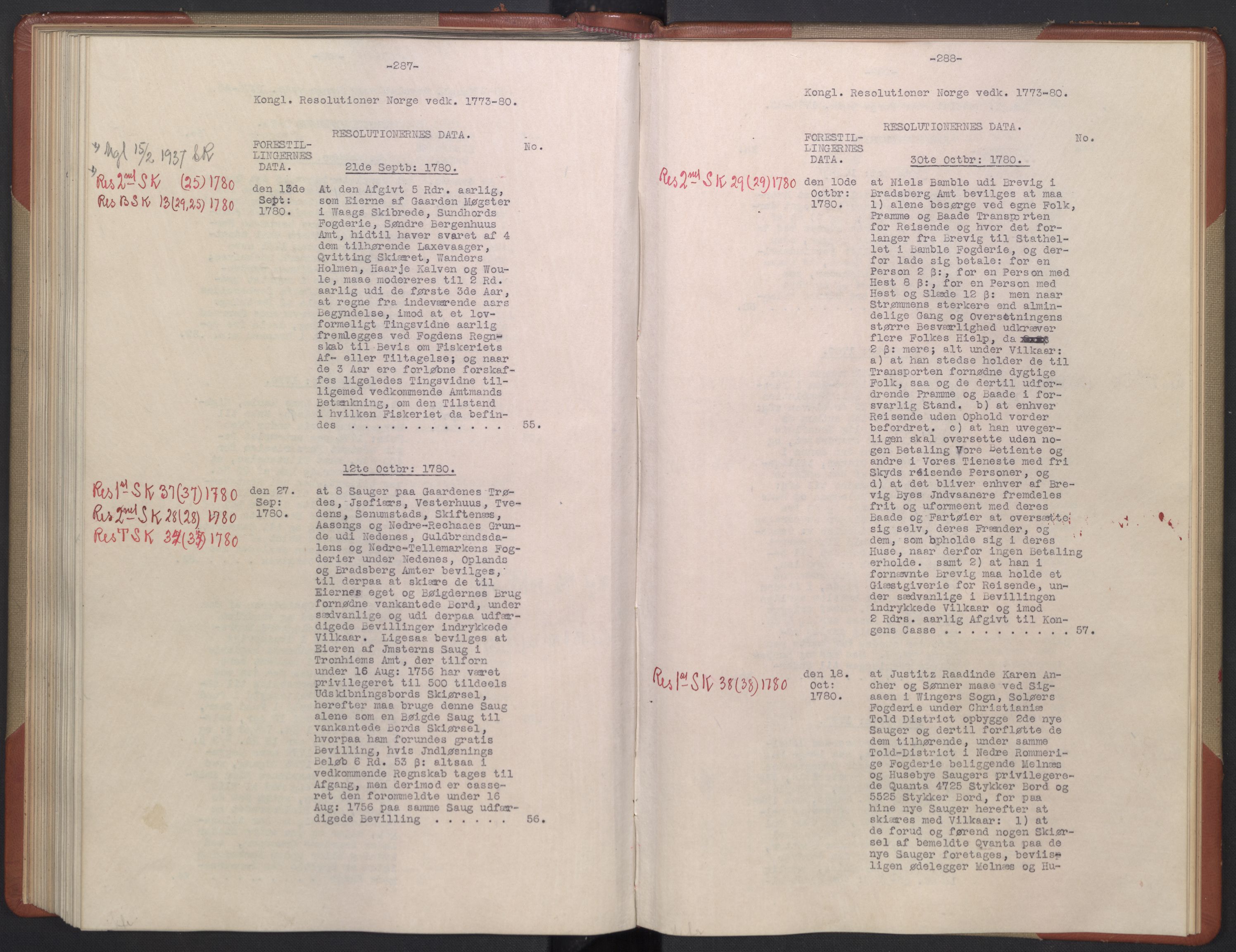 Avskriftsamlingen, AV/RA-EA-4022/F/Fb/L0122: Registratur over norske Relasjons- og resolusjonsprotokoller, 1773-1780, p. 102