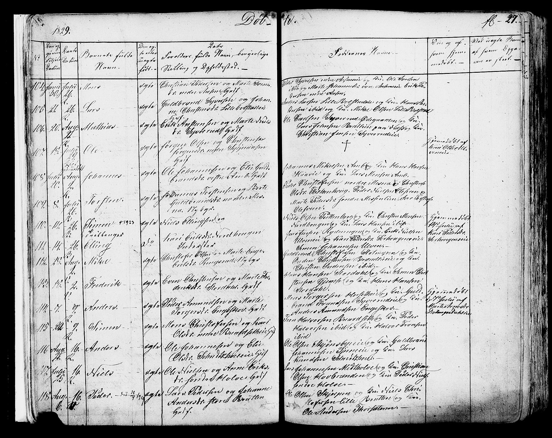 Ringsaker prestekontor, AV/SAH-PREST-014/K/Ka/L0007: Parish register (official) no. 7A, 1826-1837, p. 27