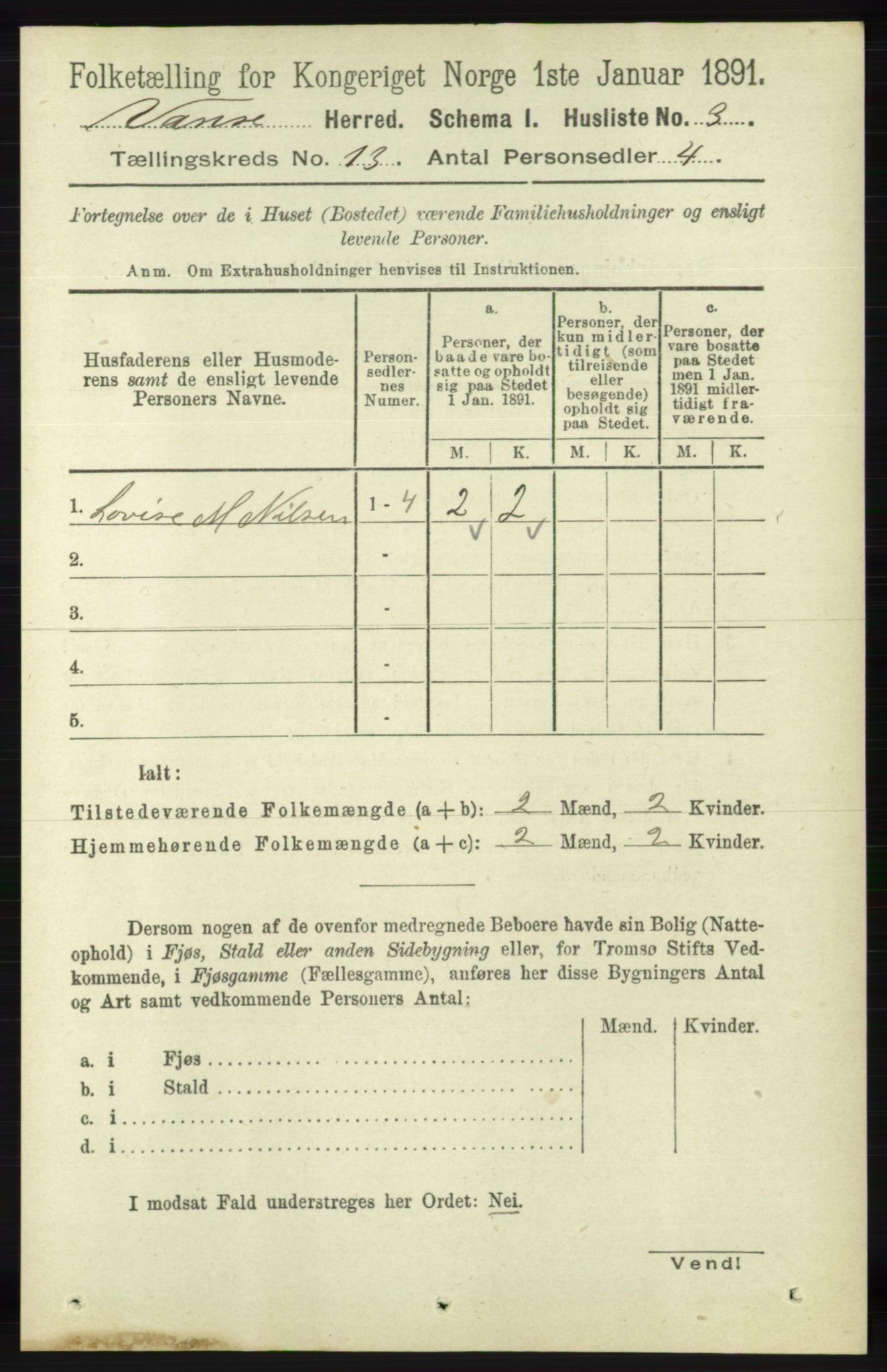 RA, 1891 census for 1041 Vanse, 1891, p. 7460