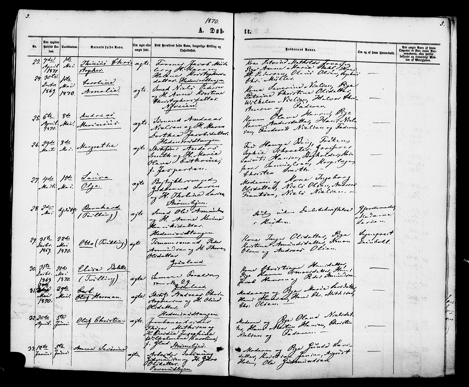 Strømsø kirkebøker, AV/SAKO-A-246/F/Fa/L0020: Parish register (official) no. I 20, 1870-1878, p. 3