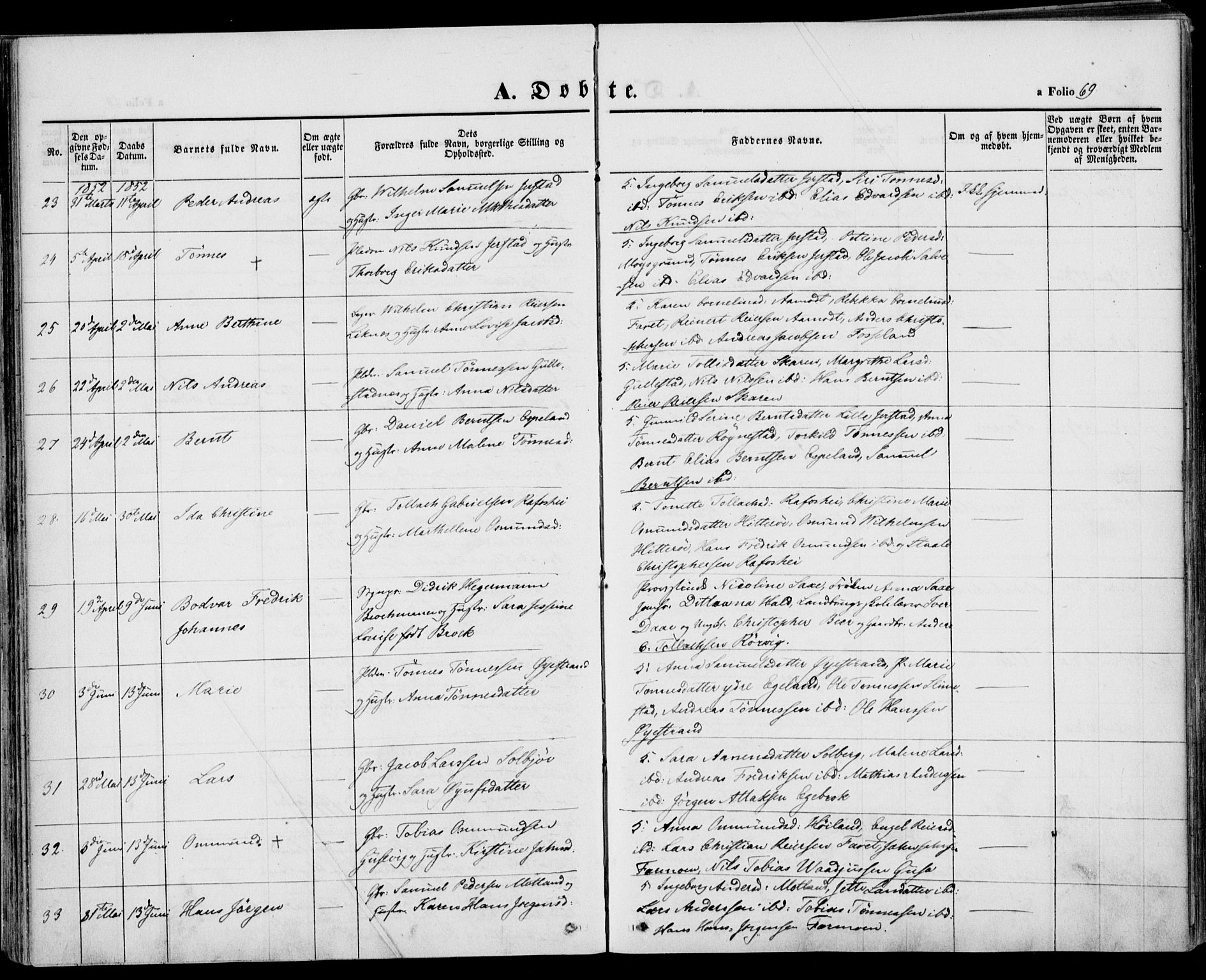 Kvinesdal sokneprestkontor, AV/SAK-1111-0026/F/Fa/Fab/L0005: Parish register (official) no. A 5, 1844-1857, p. 69