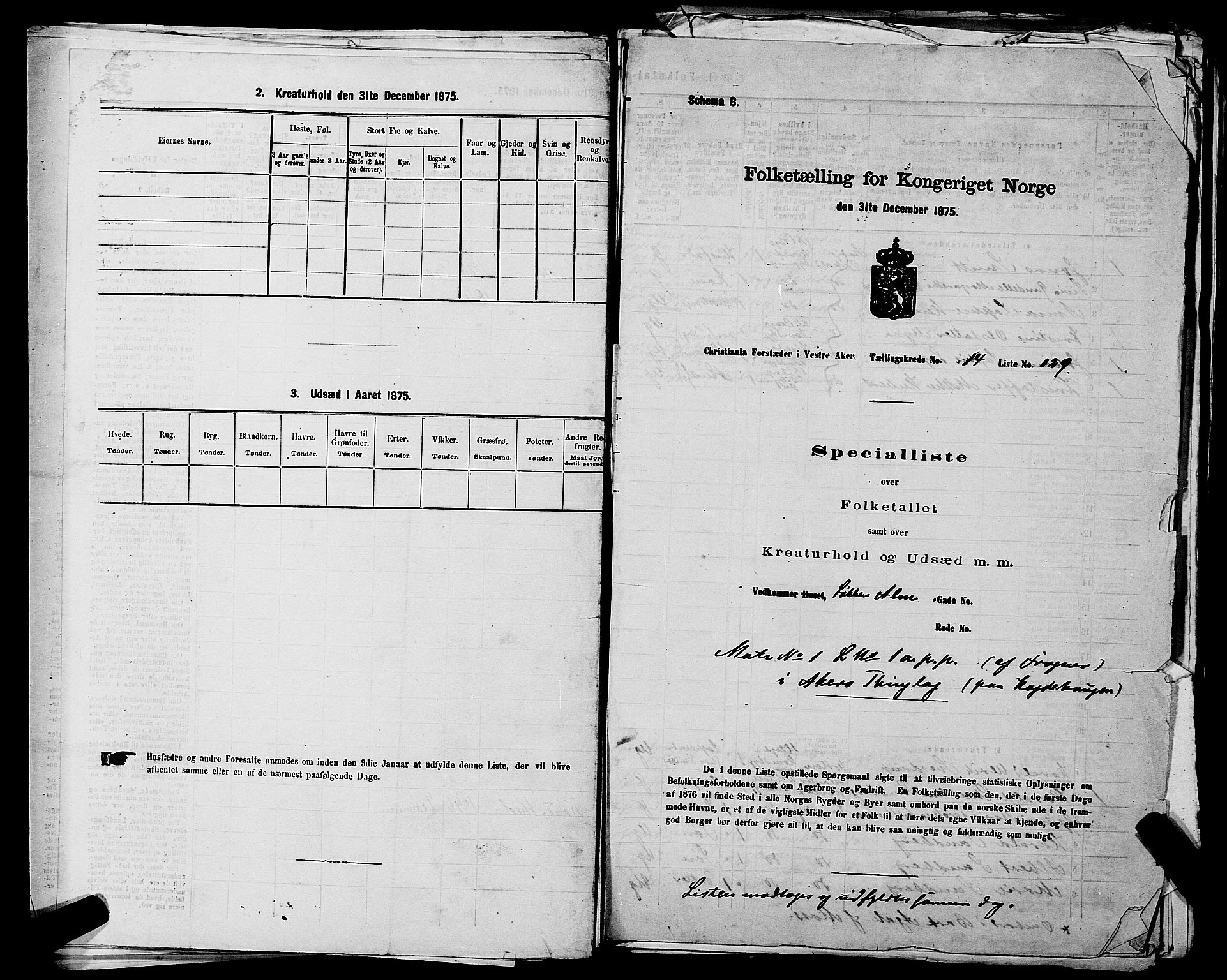 RA, 1875 census for 0218aP Vestre Aker, 1875, p. 2561