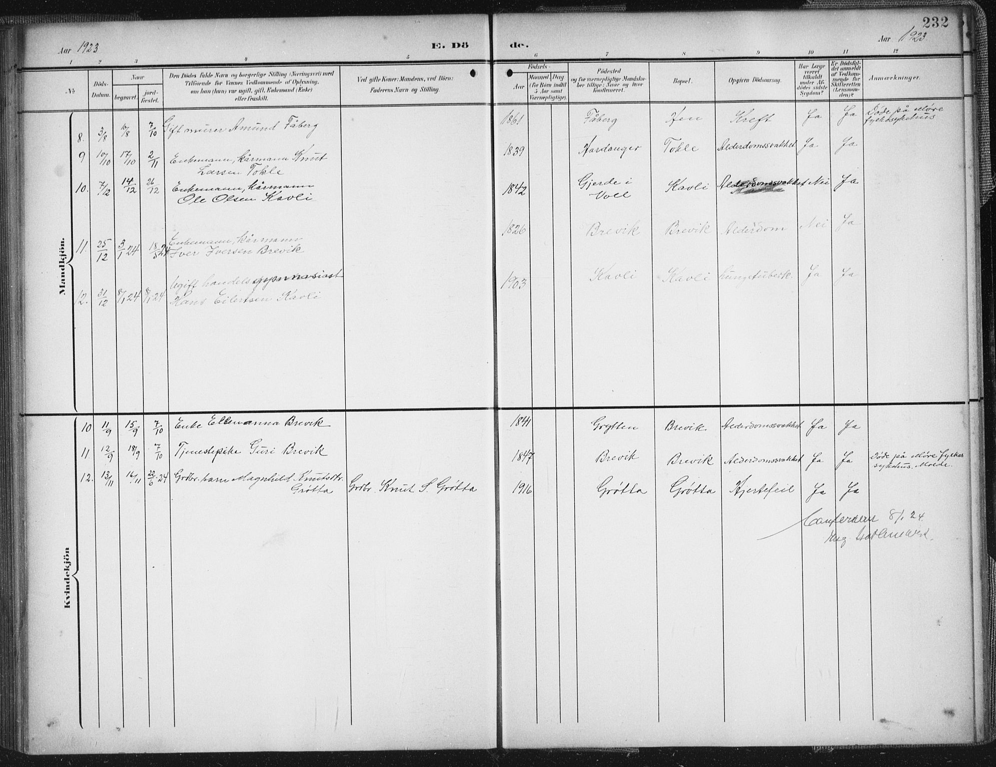 Ministerialprotokoller, klokkerbøker og fødselsregistre - Møre og Romsdal, AV/SAT-A-1454/545/L0589: Parish register (copy) no. 545C03, 1902-1937, p. 232