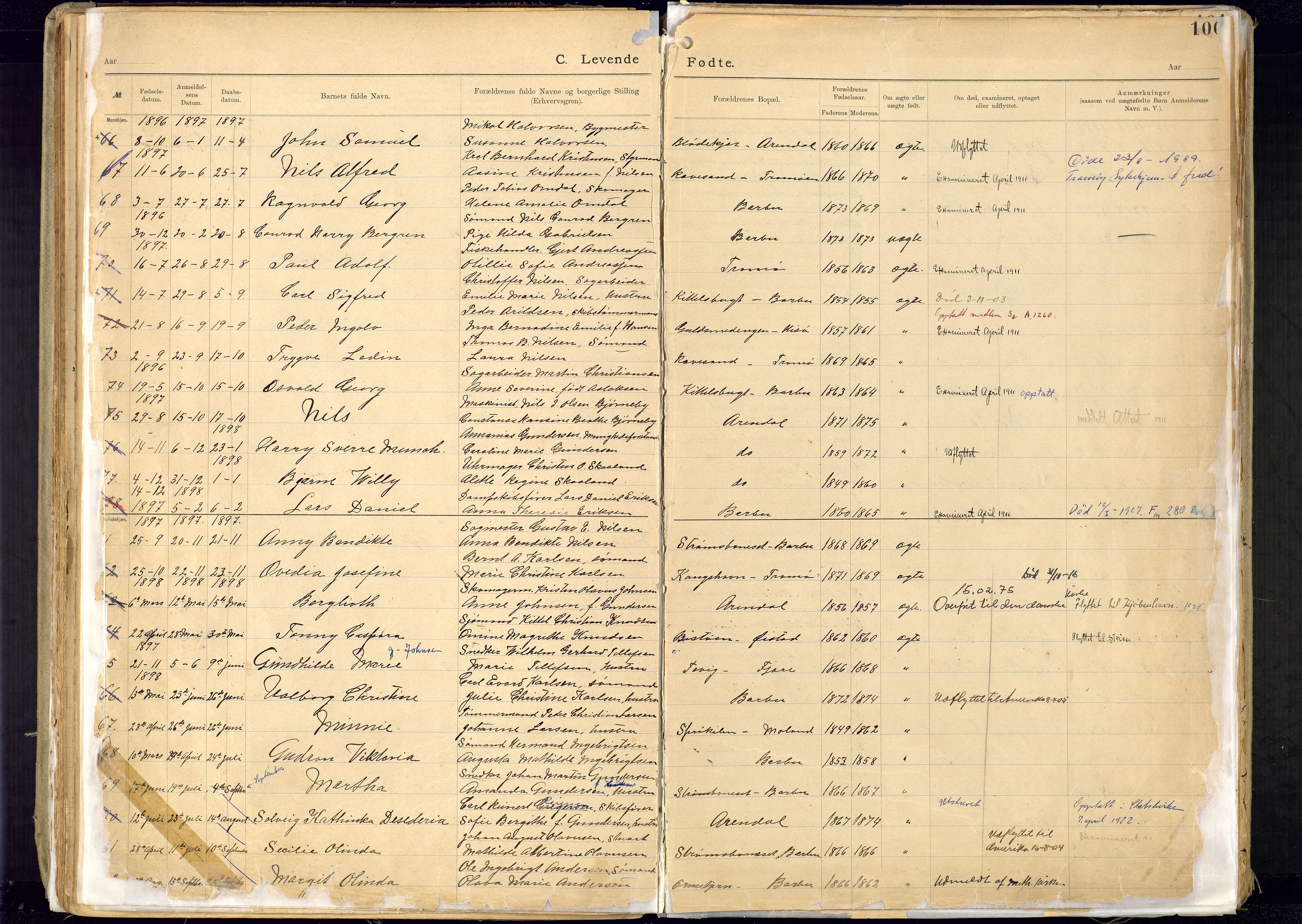 Metodistmenigheten, Arendal, SAK/1292-0011/F/Fa/L0005: Dissenter register no. 5, 1892-1942, p. 100