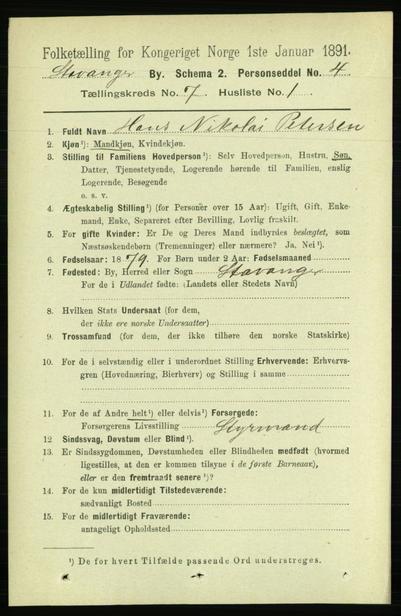 RA, 1891 census for 1103 Stavanger, 1891, p. 10972