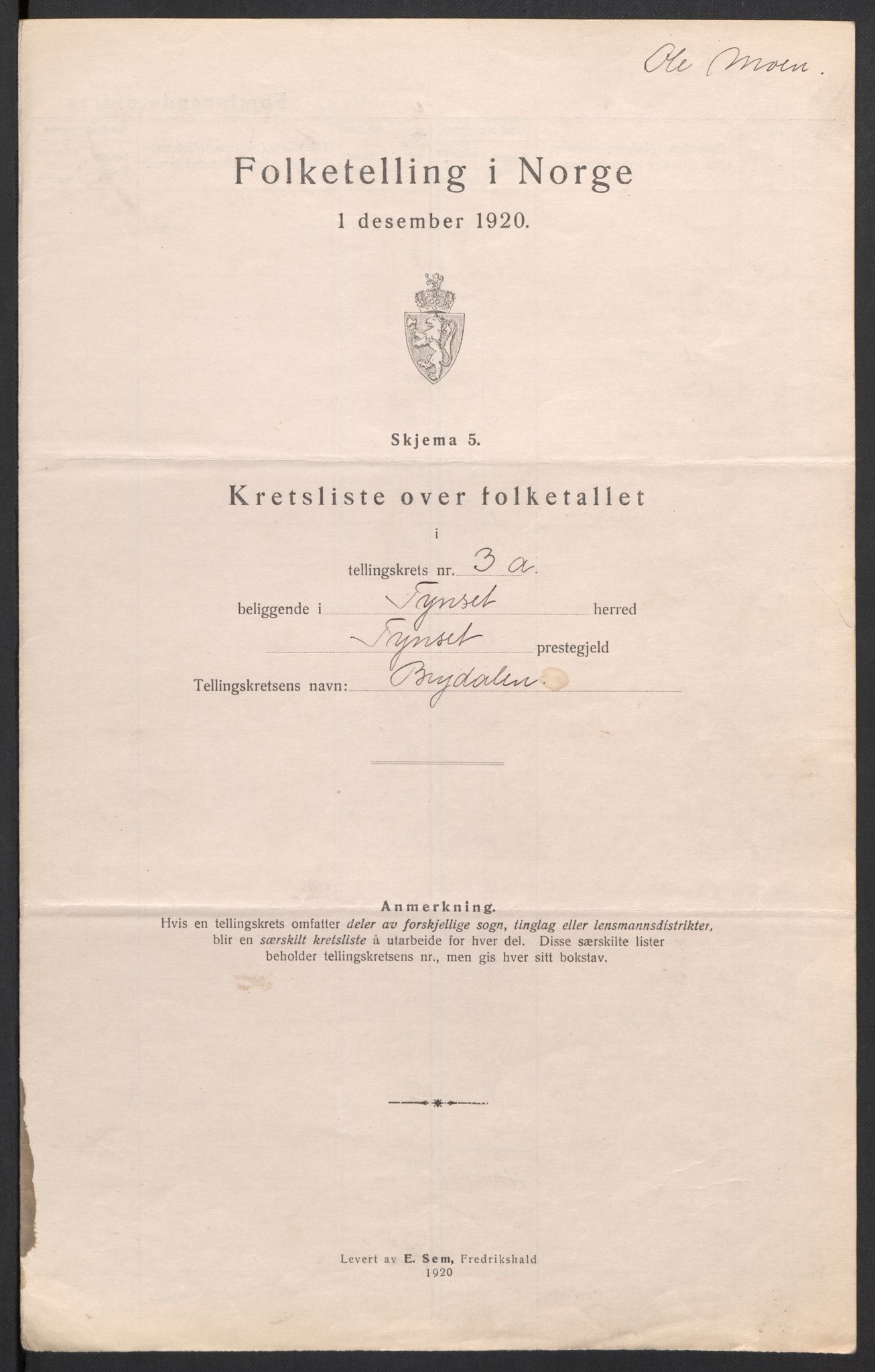 SAH, 1920 census for Tynset, 1920, p. 23