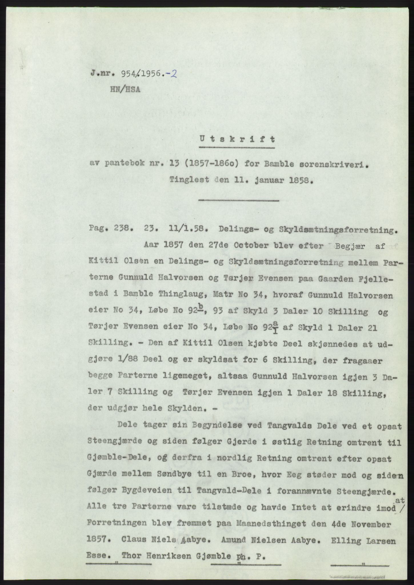 Statsarkivet i Kongsberg, AV/SAKO-A-0001/E/Ee/L0007: Avskrifter, SAO jnr. 802/1956 - 1199/1956, 1956, p. 211