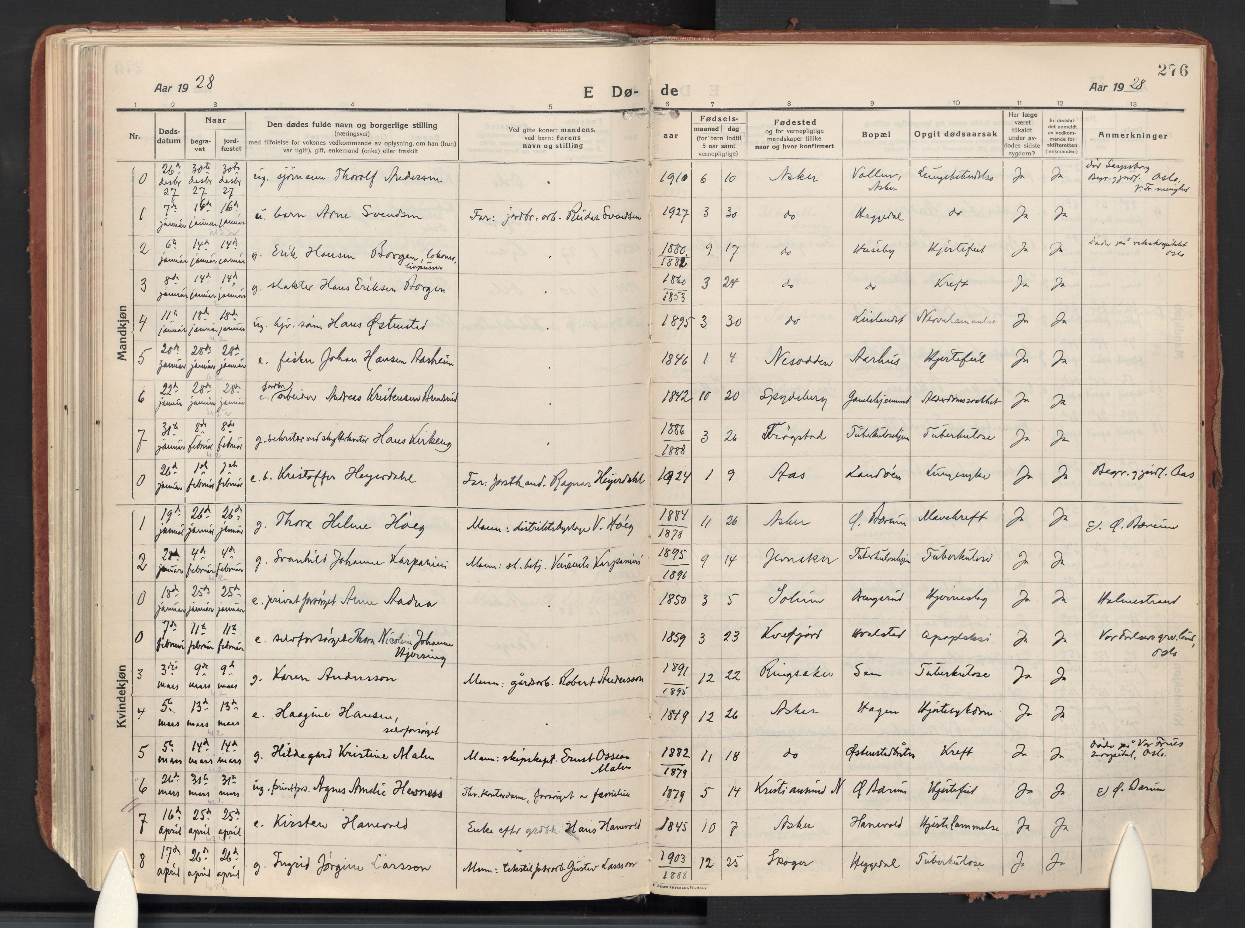Asker prestekontor Kirkebøker, AV/SAO-A-10256a/F/Fa/L0018: Parish register (official) no. I 18, 1916-1936, p. 276