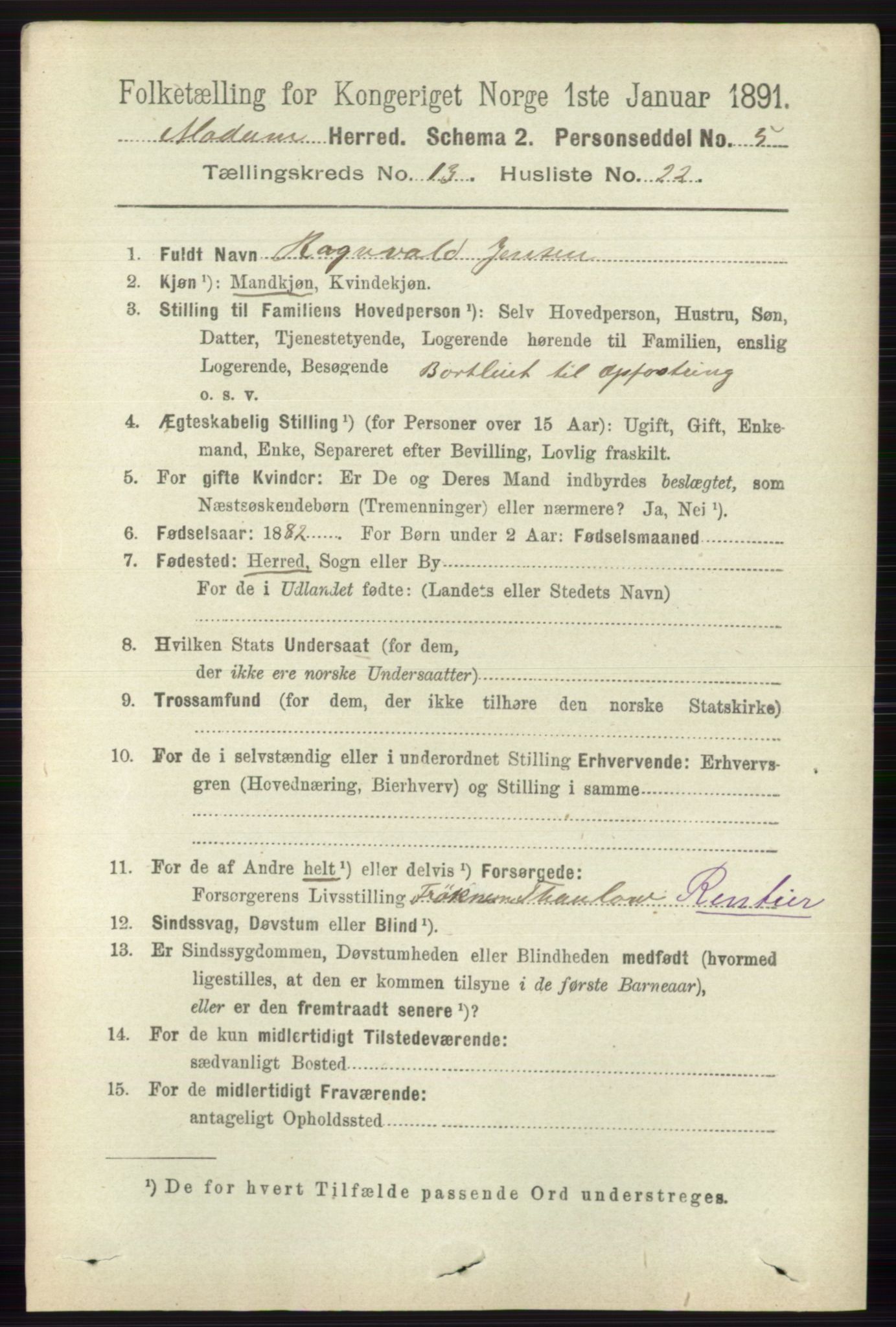 RA, 1891 census for 0623 Modum, 1891, p. 5065