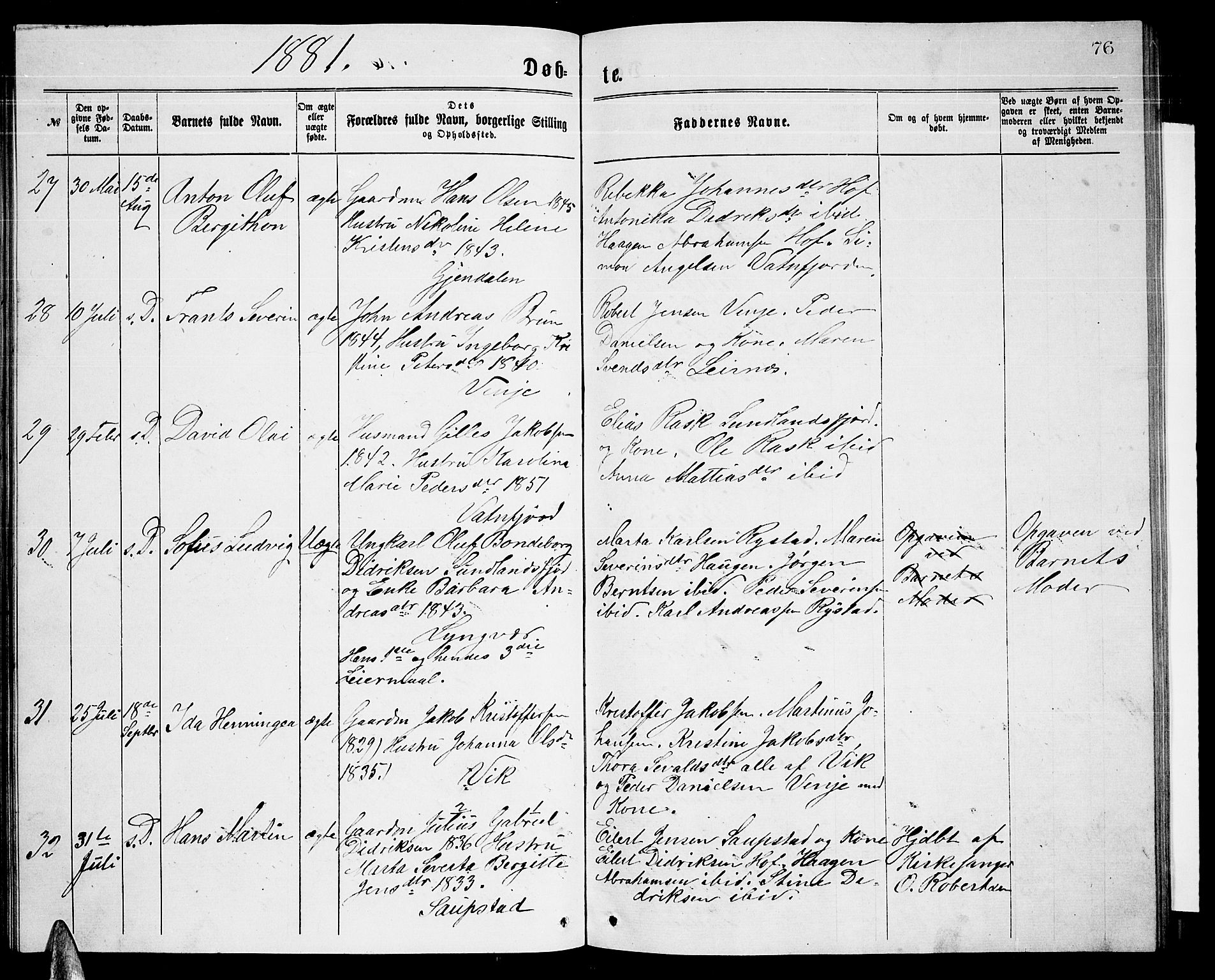 Ministerialprotokoller, klokkerbøker og fødselsregistre - Nordland, AV/SAT-A-1459/876/L1103: Parish register (copy) no. 876C02, 1870-1886, p. 76