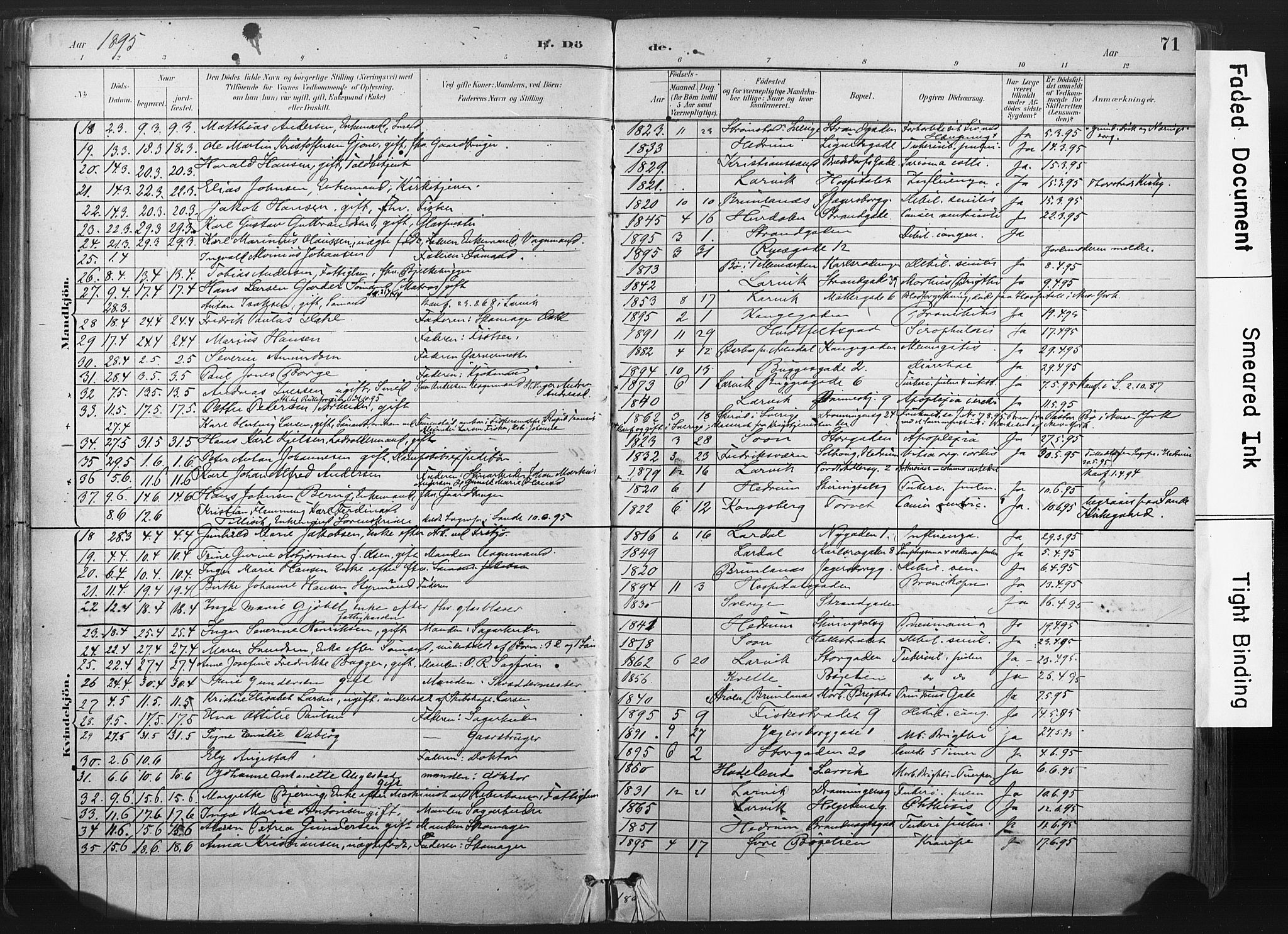 Larvik kirkebøker, SAKO/A-352/F/Fa/L0010: Parish register (official) no. I 10, 1884-1910, p. 71