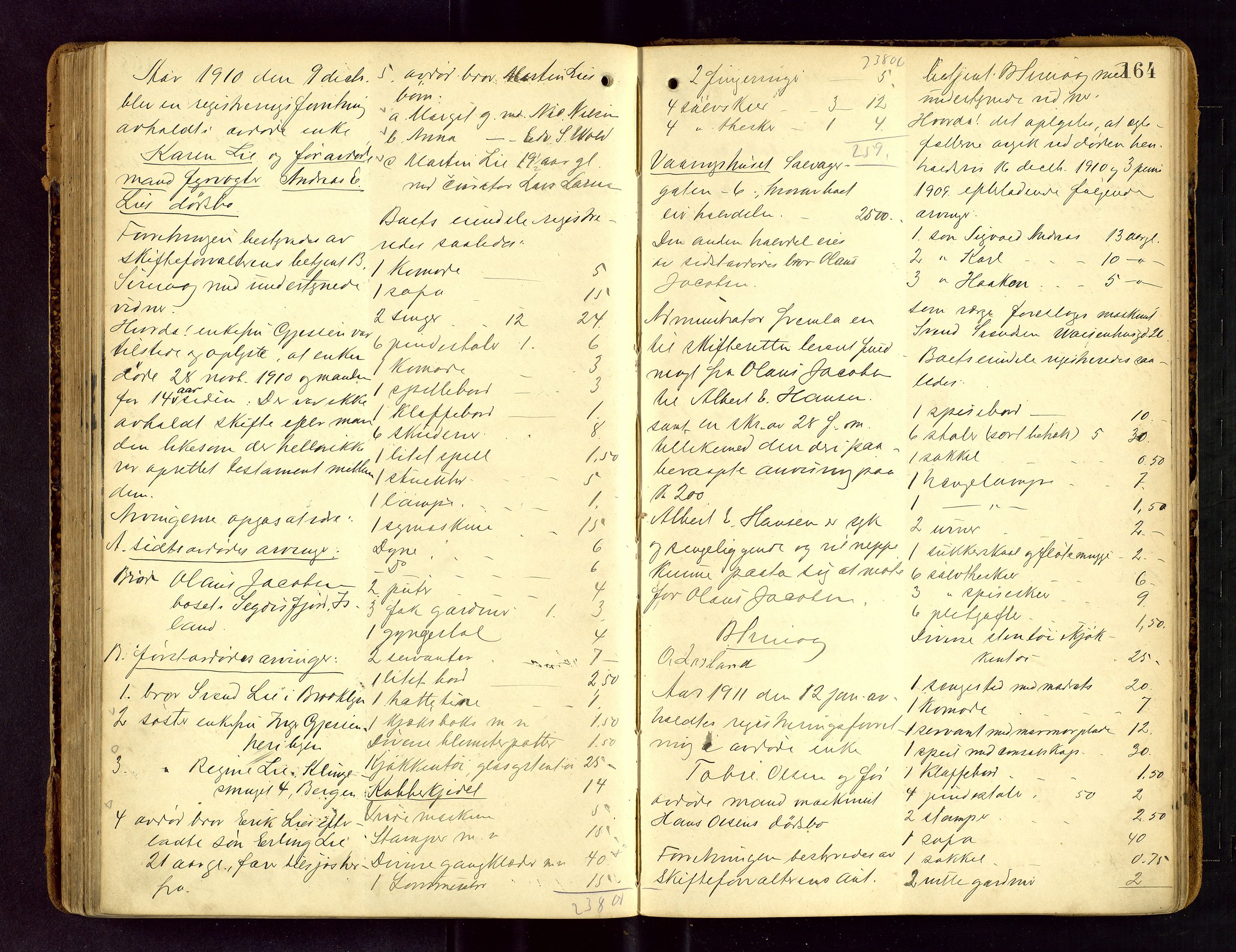 Stavanger skifteforvalter, AV/SAST-A-101412/001/5/53/533BA/L0002: Registreringsprotokoll, 1902-1914, p. 164