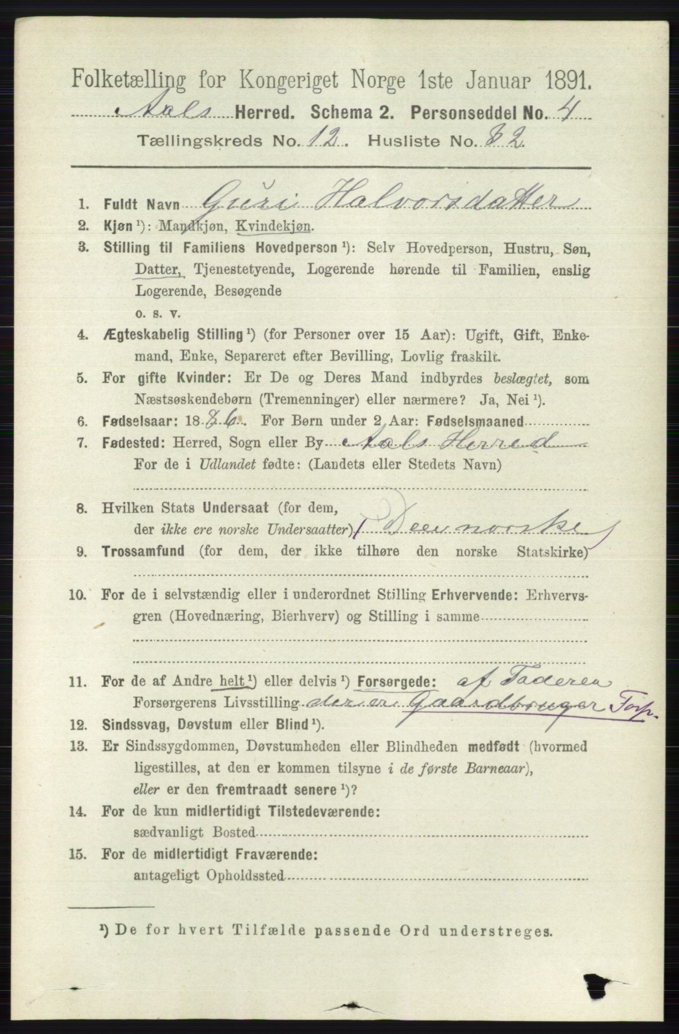 RA, 1891 census for 0619 Ål, 1891, p. 3194