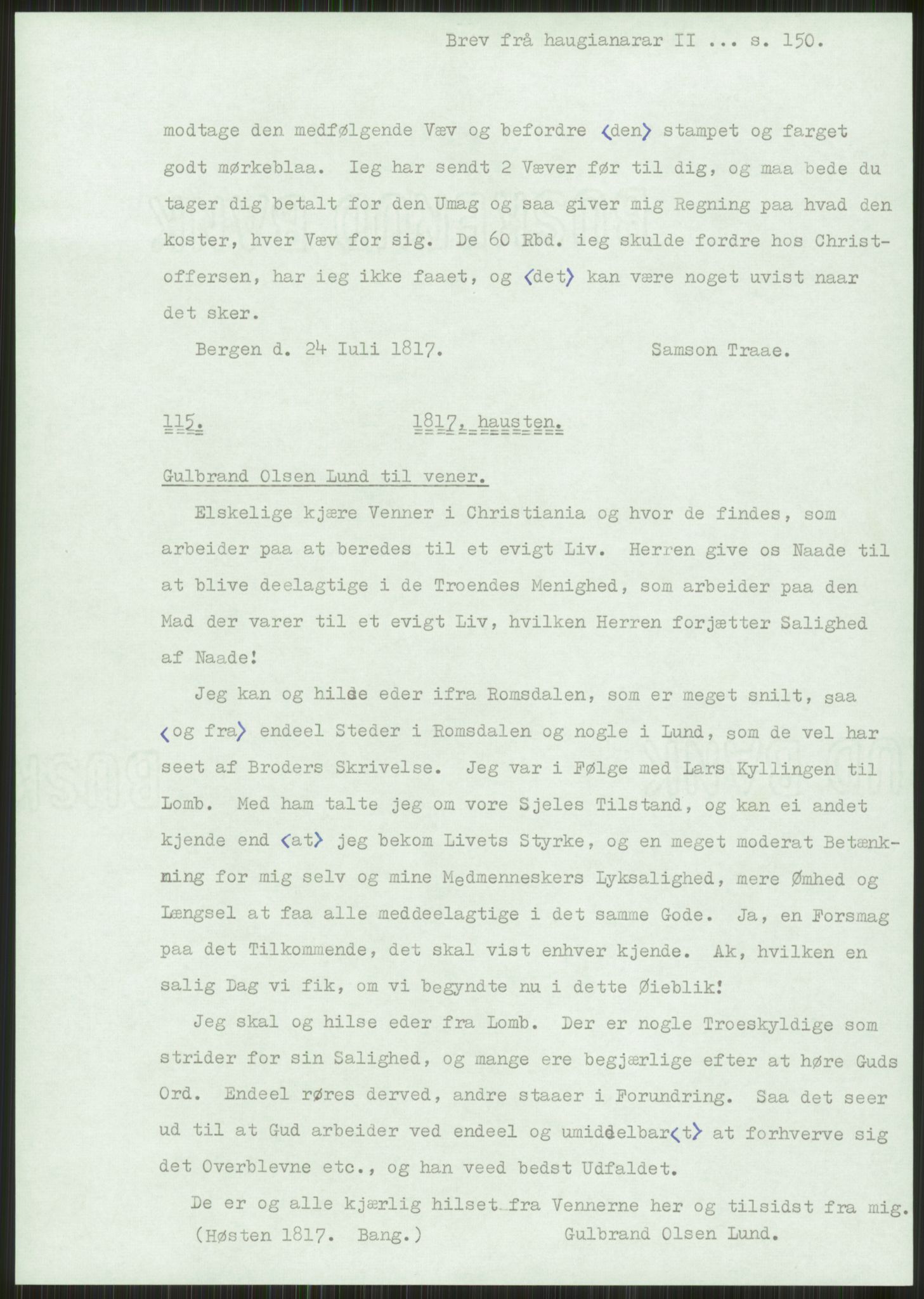 Samlinger til kildeutgivelse, Haugianerbrev, AV/RA-EA-6834/F/L0002: Haugianerbrev II: 1805-1821, 1805-1821, p. 150