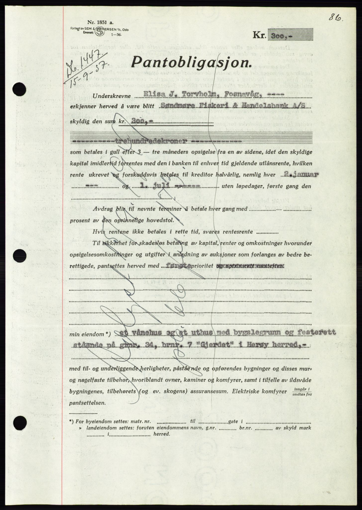 Søre Sunnmøre sorenskriveri, AV/SAT-A-4122/1/2/2C/L0064: Mortgage book no. 58, 1937-1938, Diary no: : 1447/1937