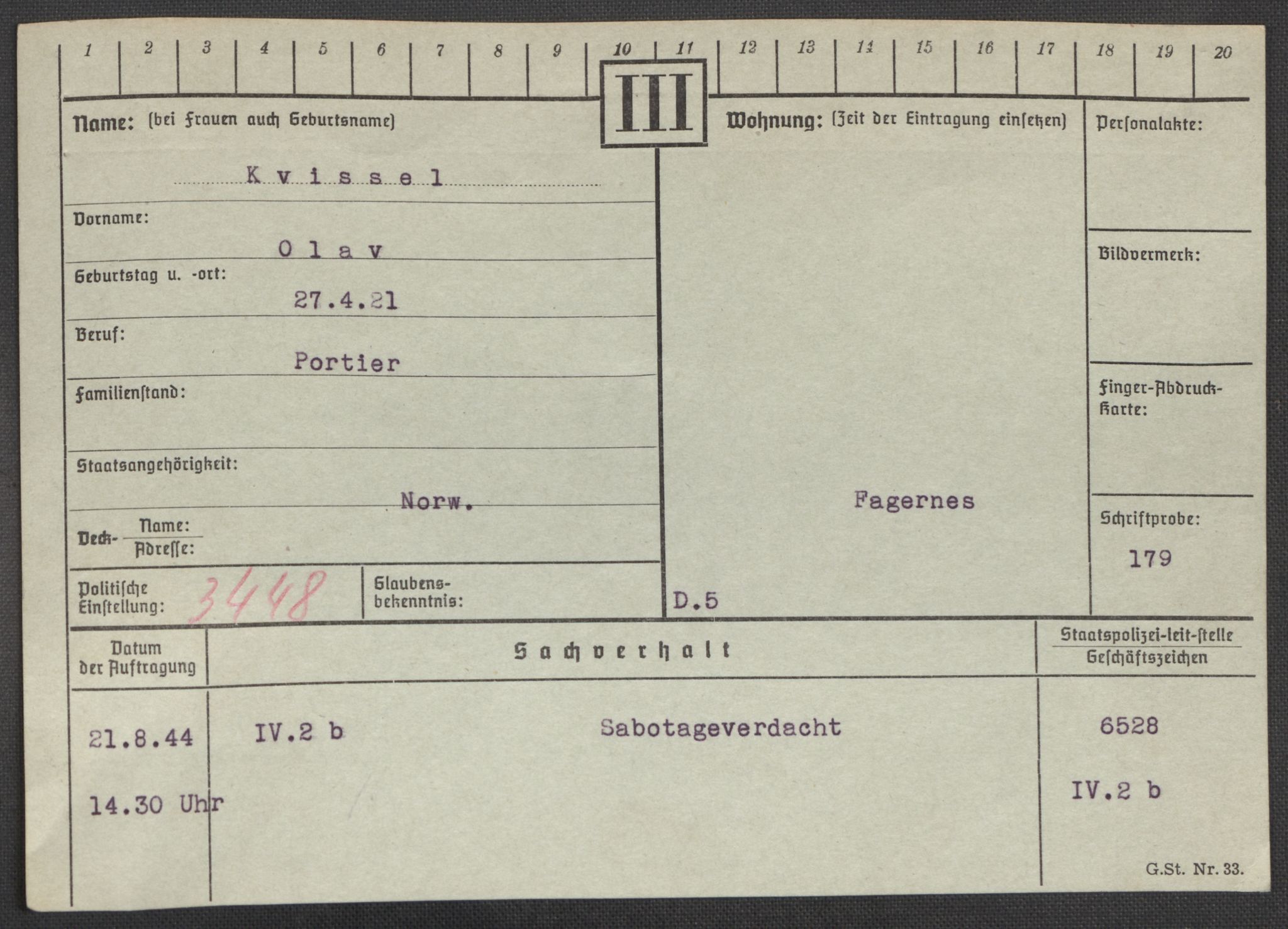 Befehlshaber der Sicherheitspolizei und des SD, AV/RA-RAFA-5969/E/Ea/Eaa/L0006: Register over norske fanger i Møllergata 19: Kj-Lund, 1940-1945, p. 574