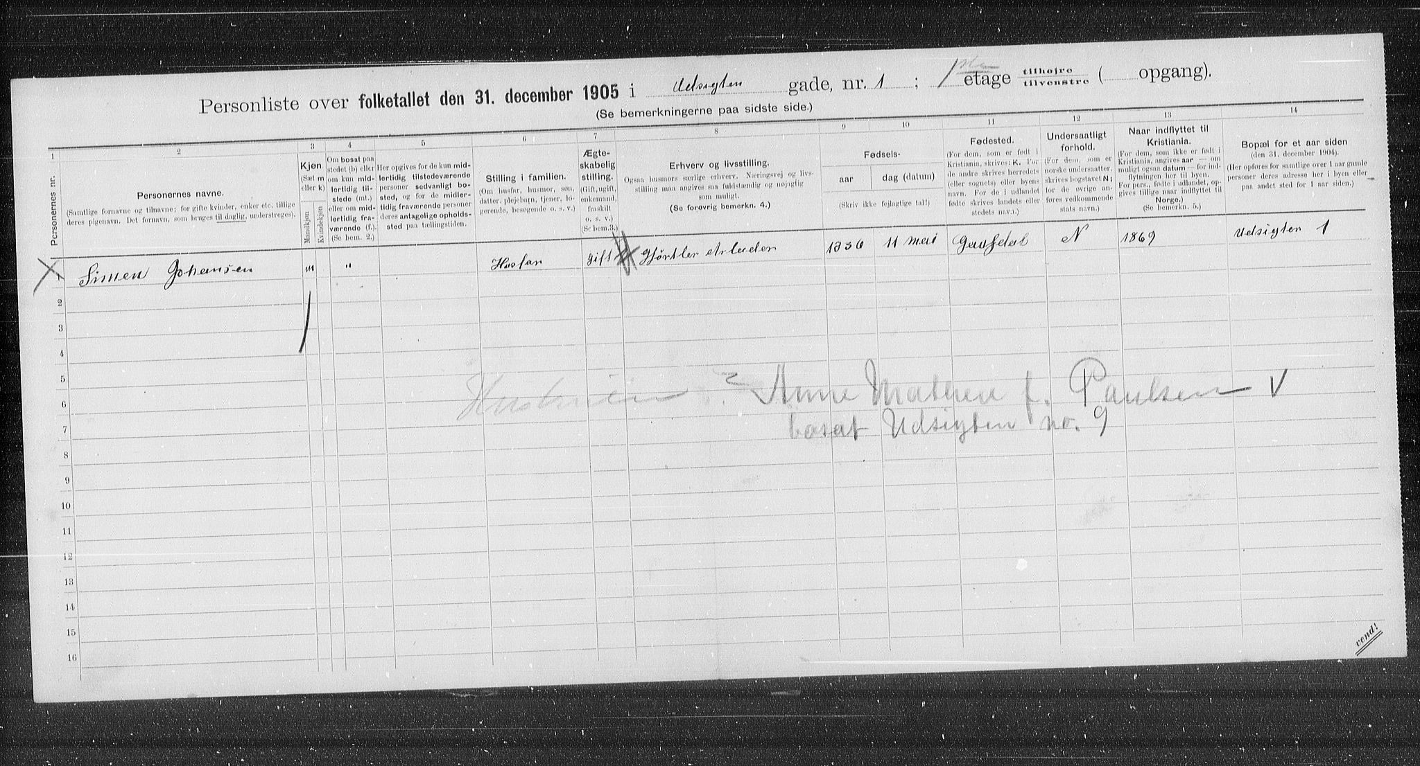 OBA, Municipal Census 1905 for Kristiania, 1905, p. 62281