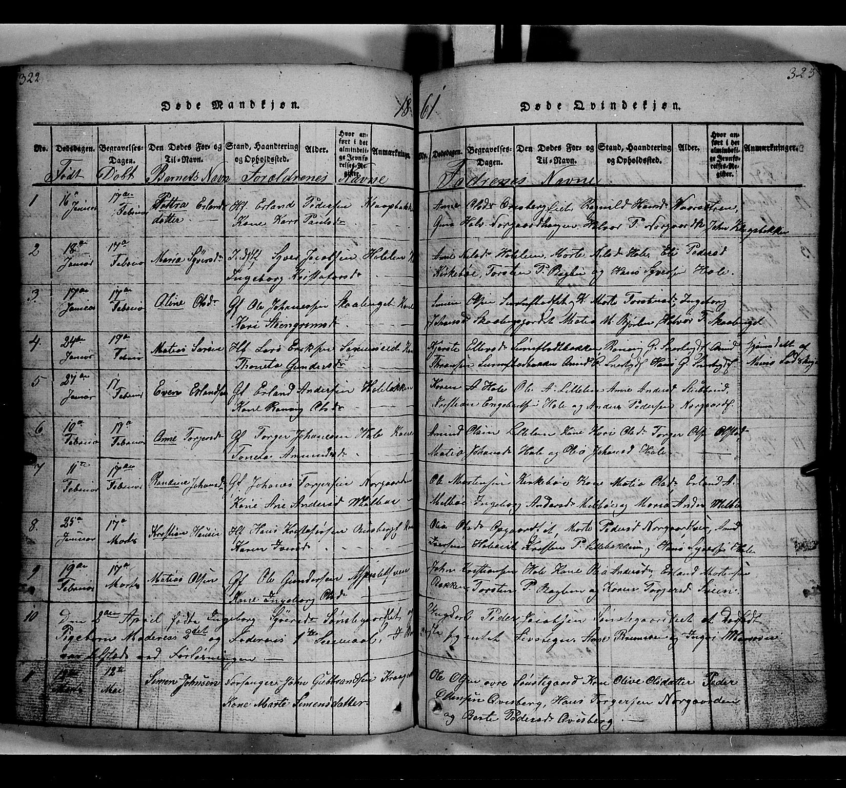 Gausdal prestekontor, SAH/PREST-090/H/Ha/Hab/L0002: Parish register (copy) no. 2, 1818-1874, p. 322-323