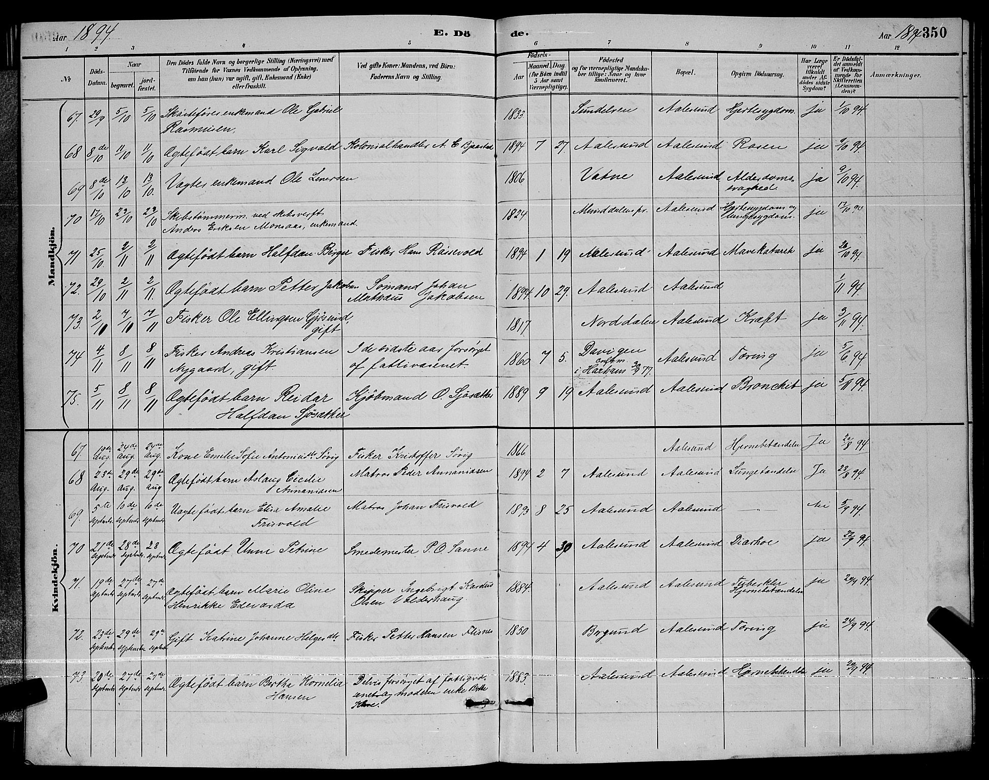 Ministerialprotokoller, klokkerbøker og fødselsregistre - Møre og Romsdal, AV/SAT-A-1454/529/L0467: Parish register (copy) no. 529C04, 1889-1897, p. 350