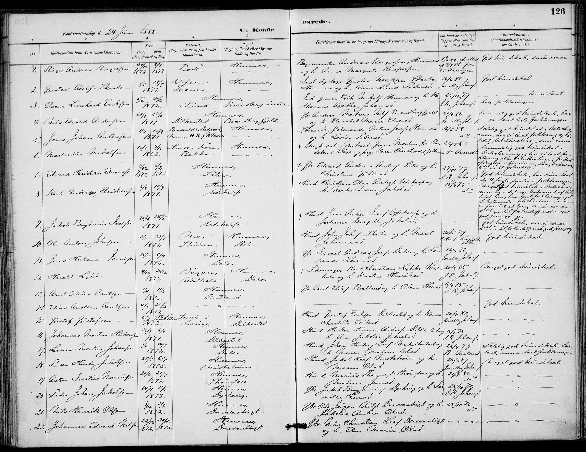 Ministerialprotokoller, klokkerbøker og fødselsregistre - Nordland, SAT/A-1459/825/L0362: Parish register (official) no. 825A16, 1886-1908, p. 126