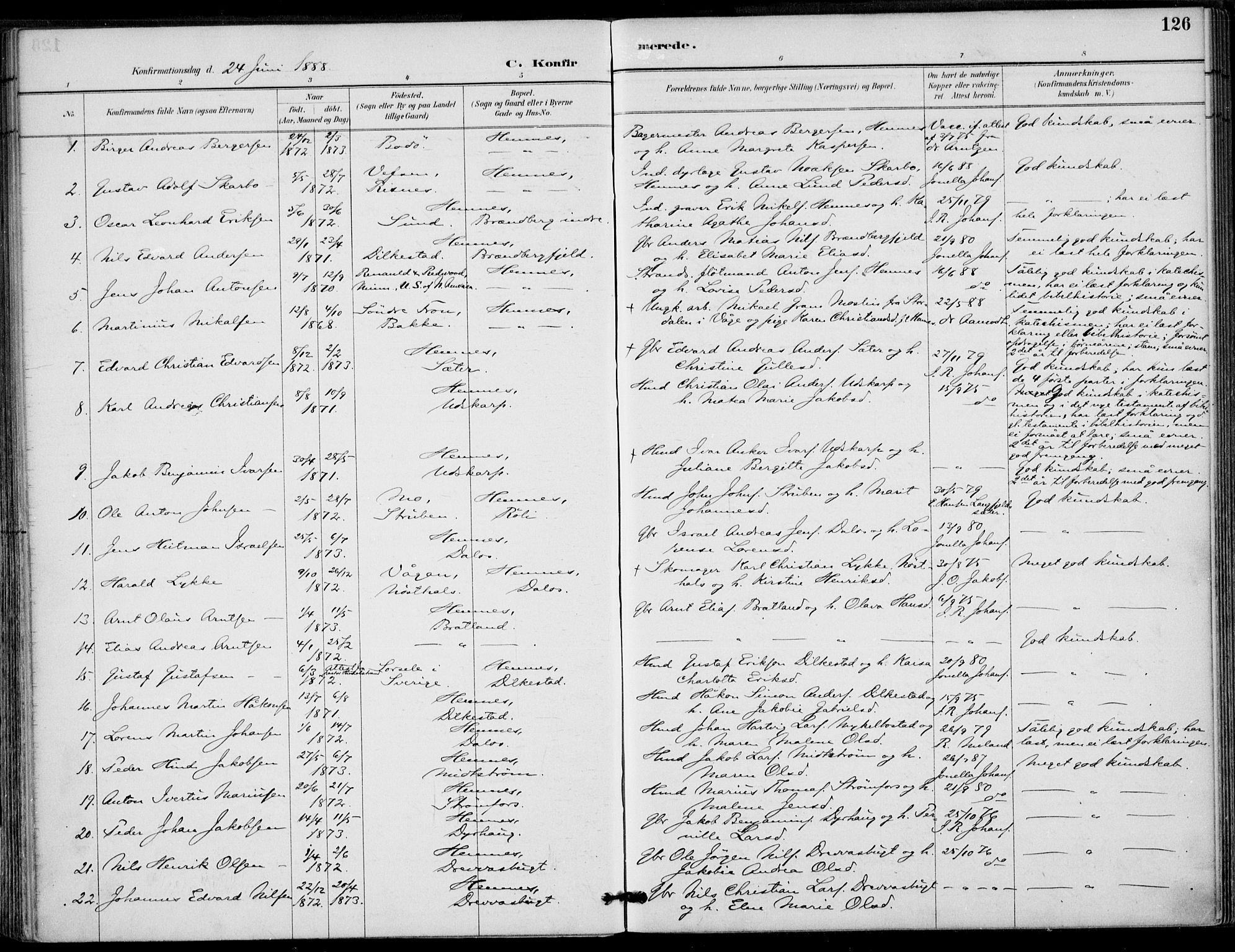 Ministerialprotokoller, klokkerbøker og fødselsregistre - Nordland, AV/SAT-A-1459/825/L0362: Parish register (official) no. 825A16, 1886-1908, p. 126