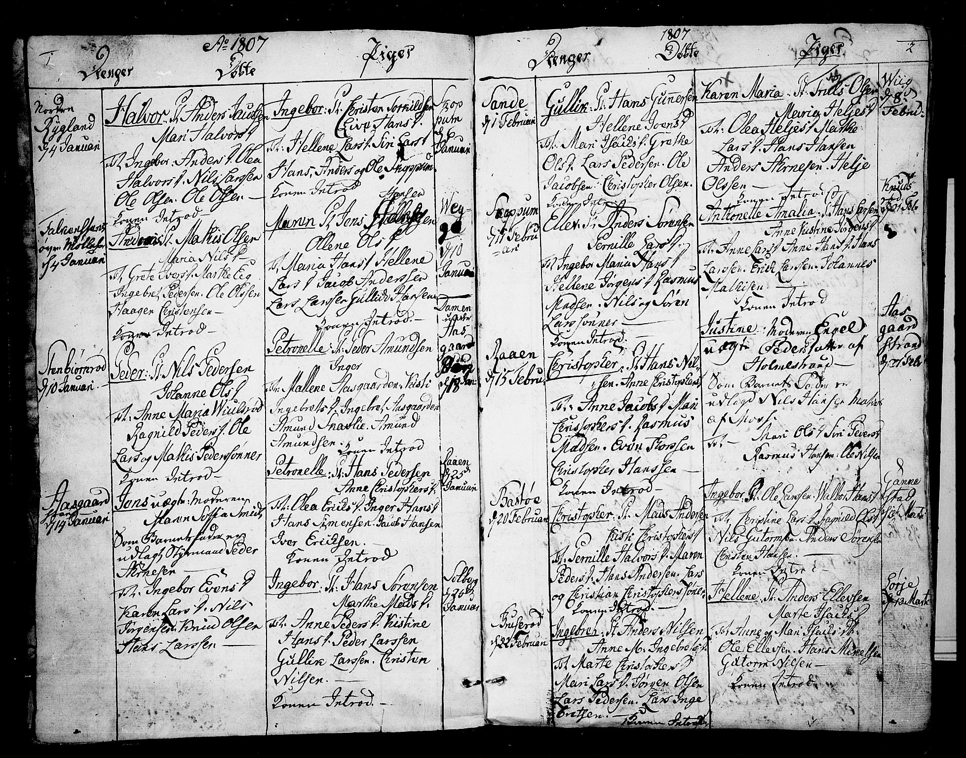 Borre kirkebøker, SAKO/A-338/F/Fa/L0003: Parish register (official) no. I 3, 1807-1814, p. 1-2