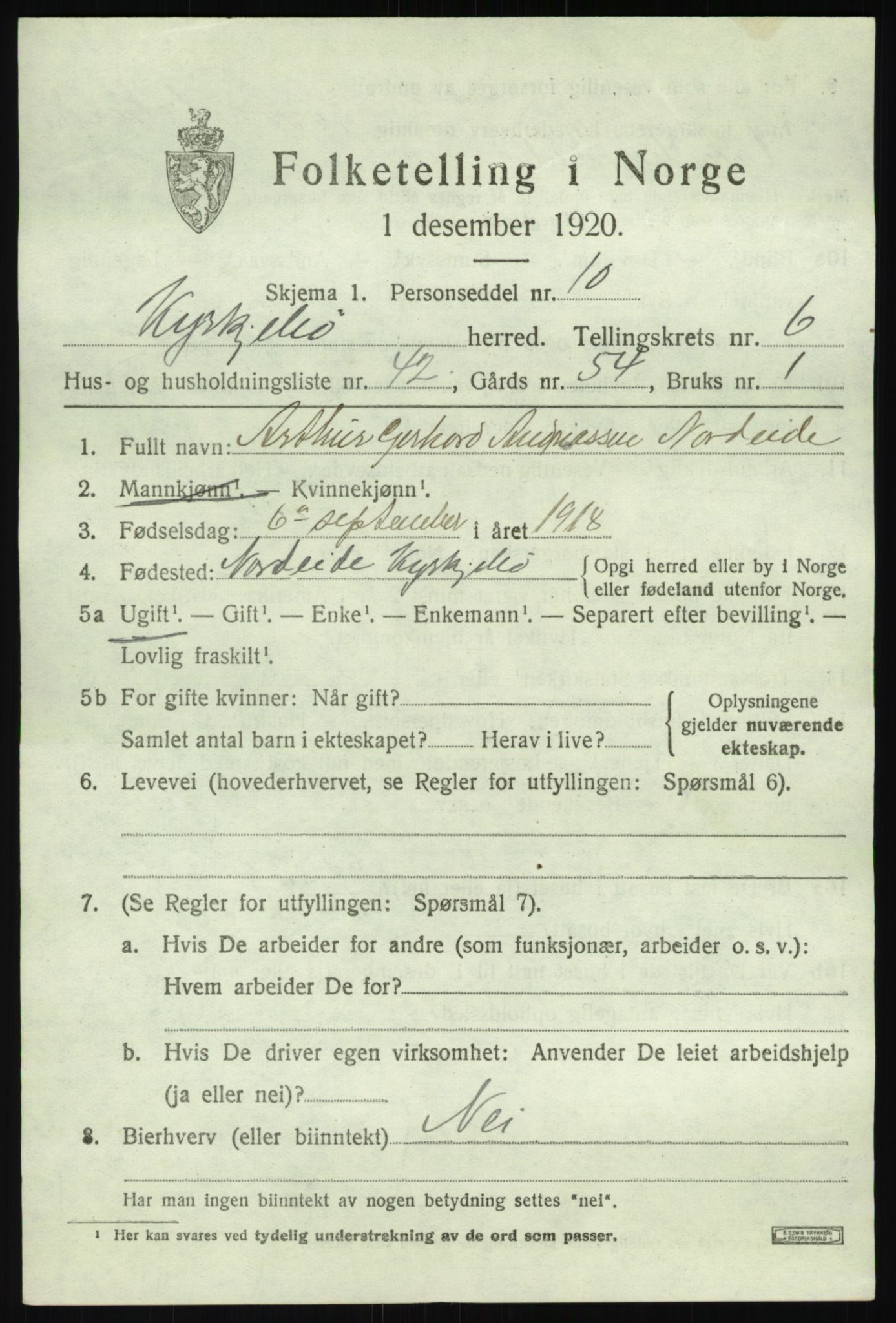 SAB, 1920 census for Kyrkjebø, 1920, p. 3453