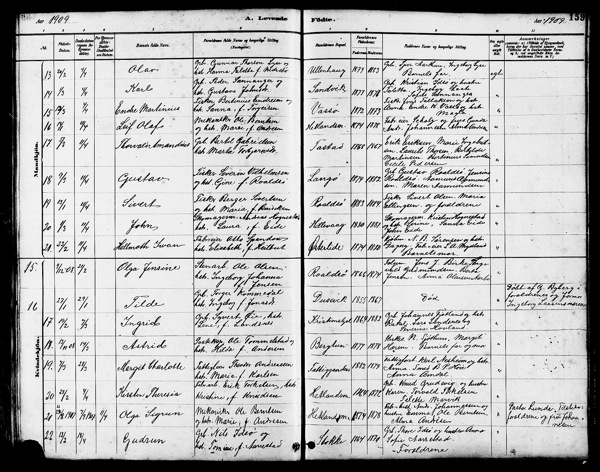 Hetland sokneprestkontor, AV/SAST-A-101826/30/30BB/L0005: Parish register (copy) no. B 5, 1878-1910, p. 159