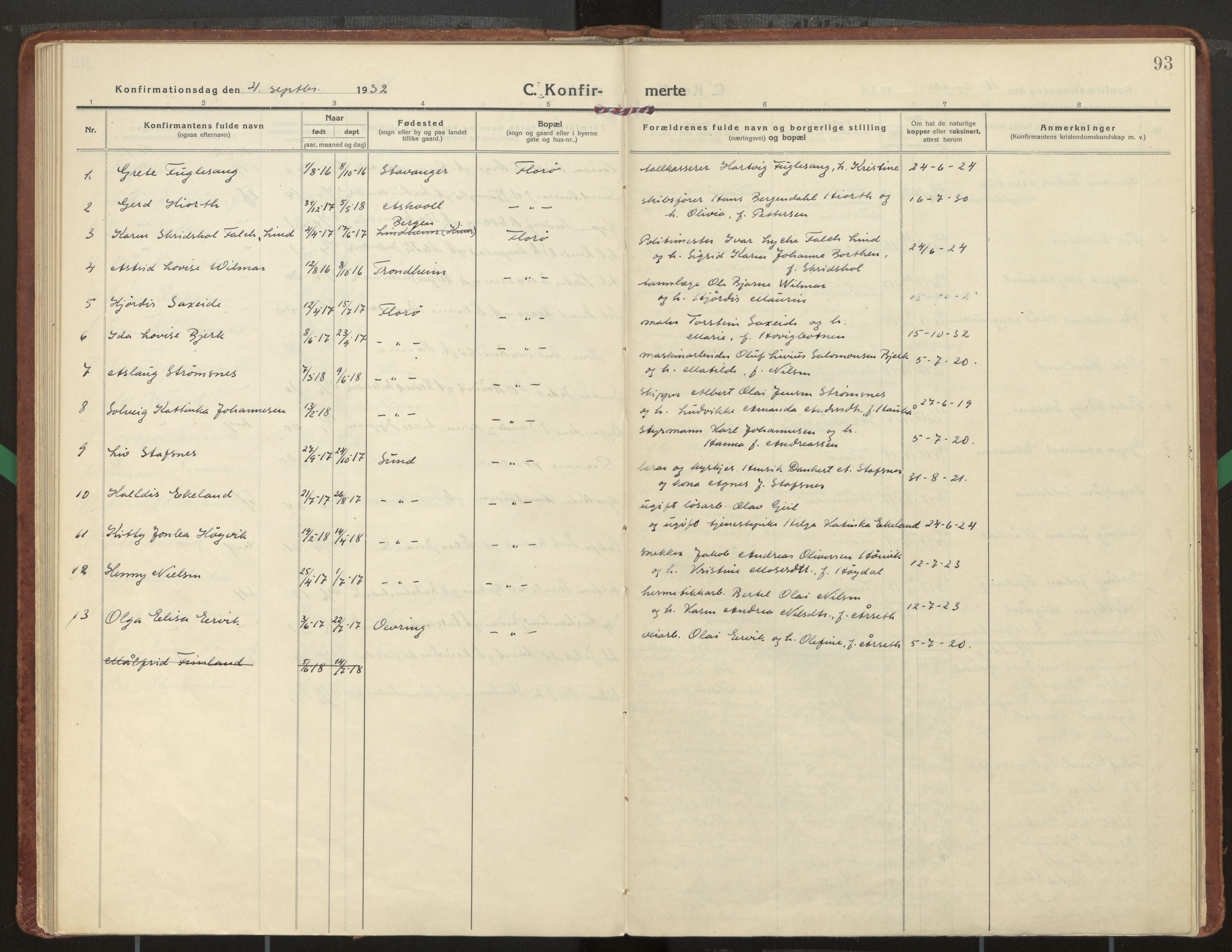 Kinn sokneprestembete, SAB/A-80801/H/Haa/Haac/L0003: Parish register (official) no. C 3, 1917-1934, p. 93