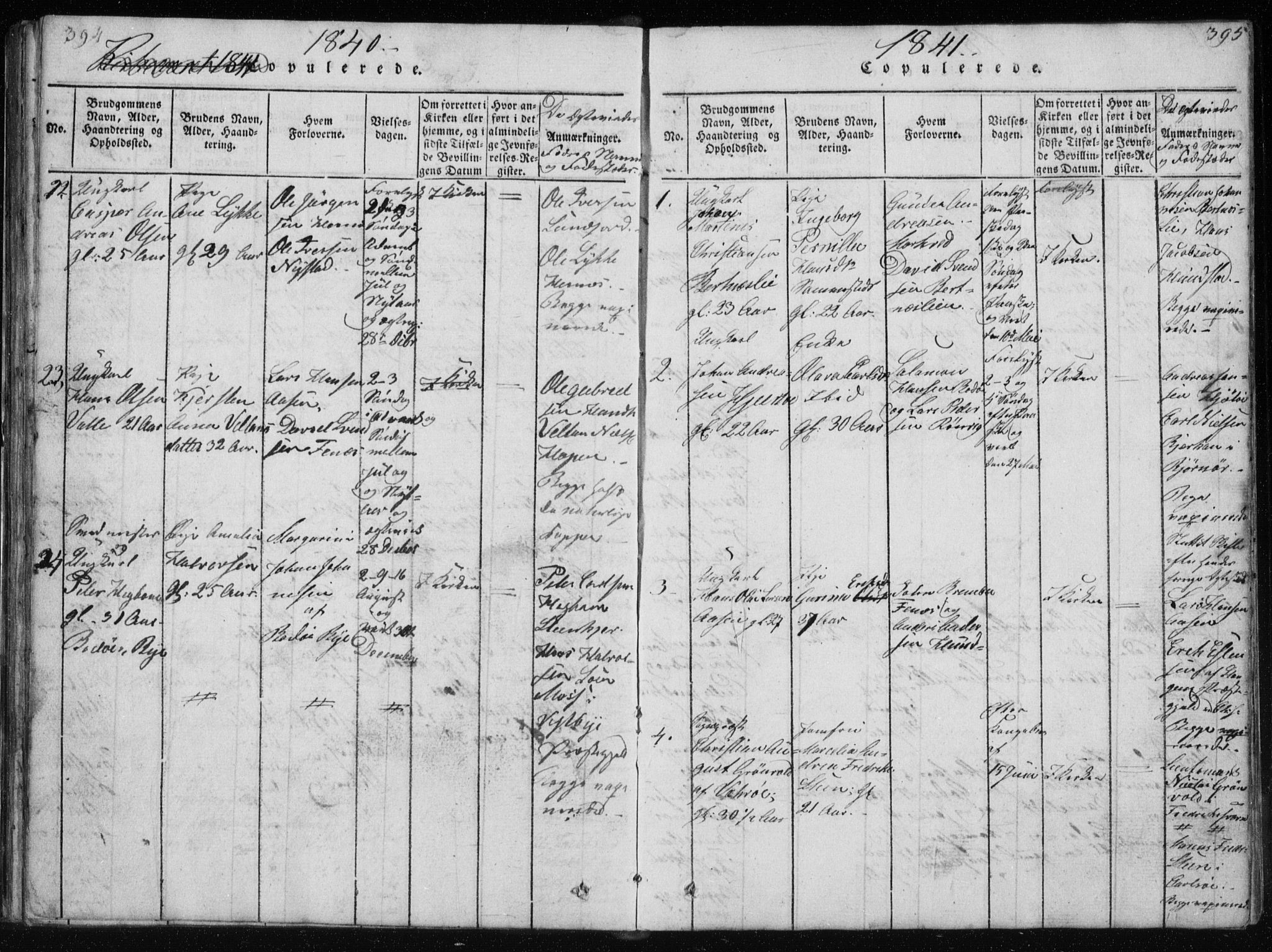Ministerialprotokoller, klokkerbøker og fødselsregistre - Nordland, SAT/A-1459/801/L0027: Parish register (copy) no. 801C02, 1835-1845, p. 394-395