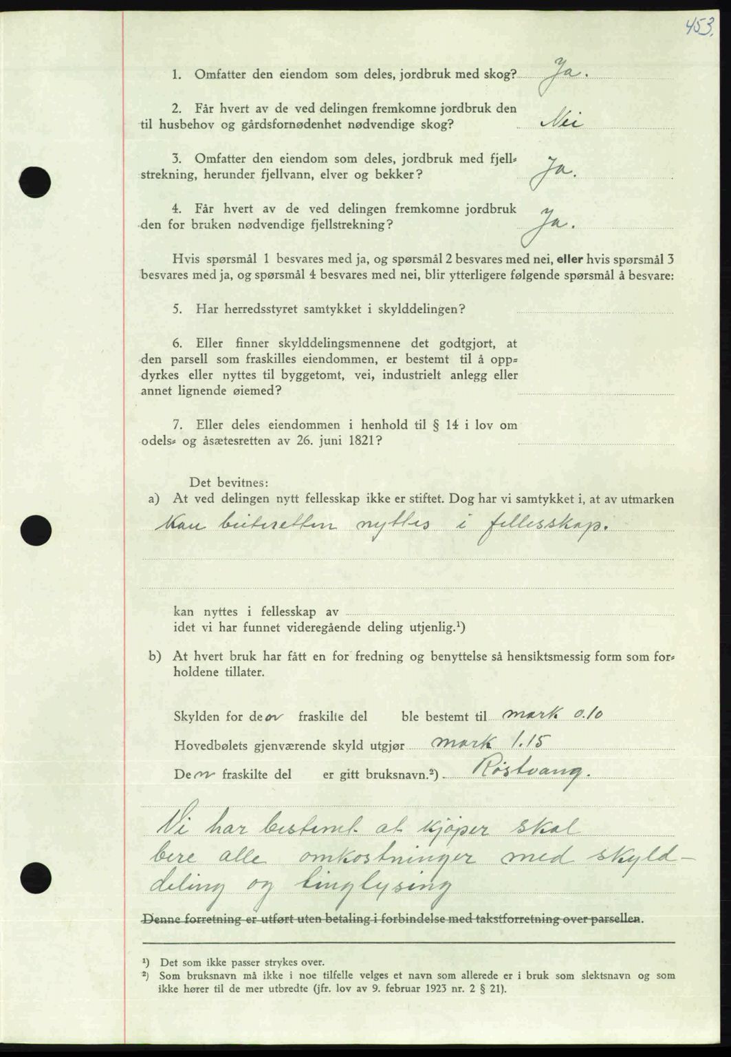 Nordmøre sorenskriveri, AV/SAT-A-4132/1/2/2Ca: Mortgage book no. A105, 1947-1947, Diary no: : 1619/1947