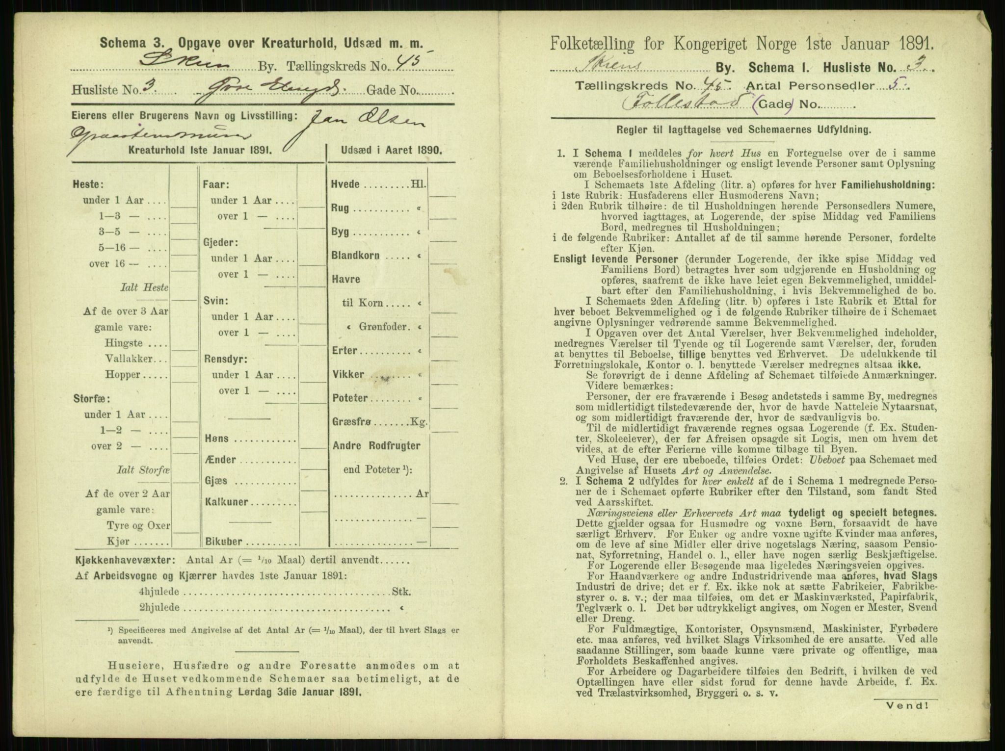 RA, 1891 census for 0806 Skien, 1891, p. 1570