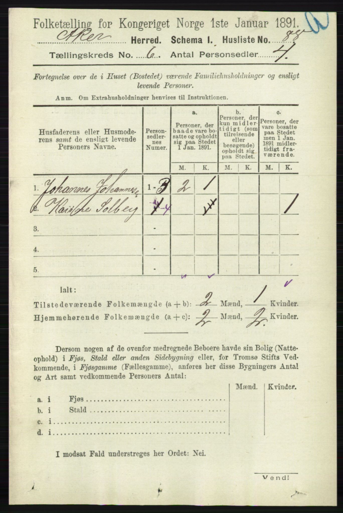 RA, 1891 census for 0218 Aker, 1891, p. 5496