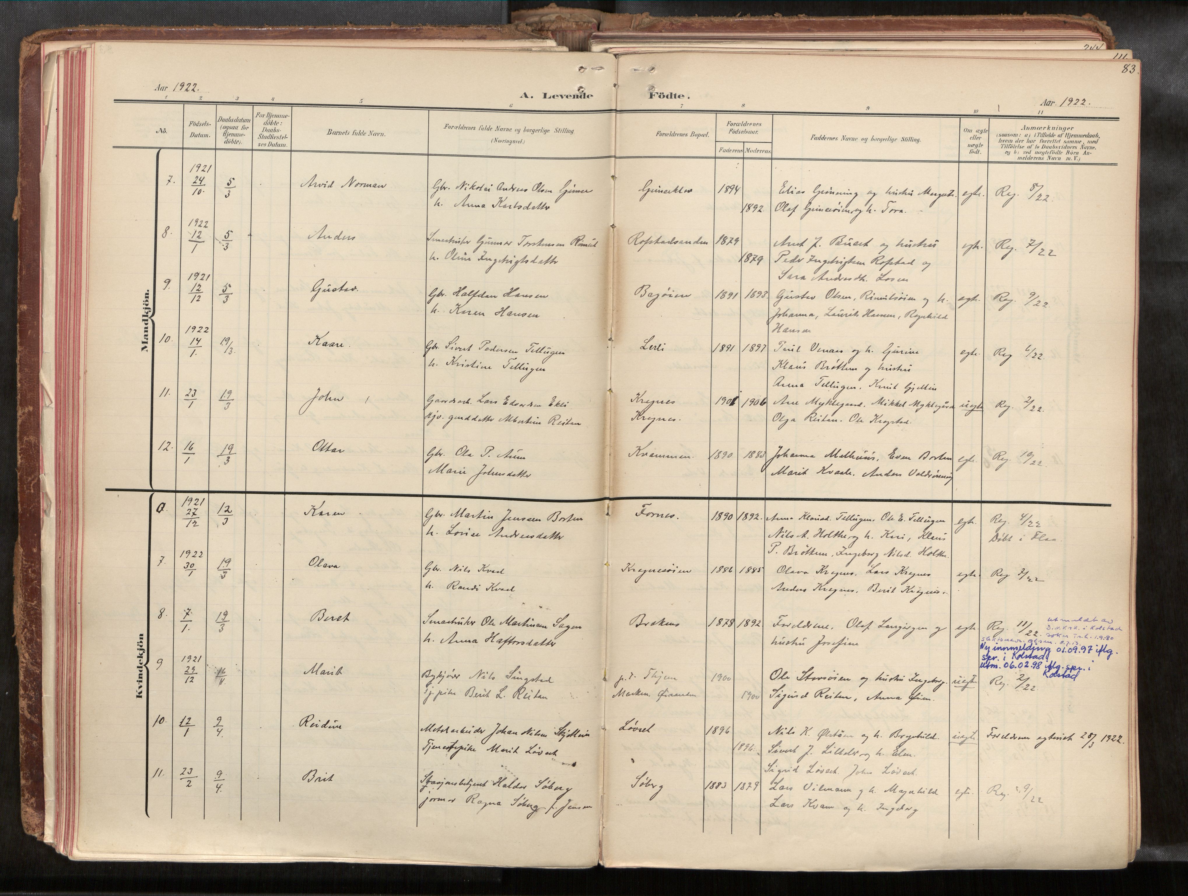 Ministerialprotokoller, klokkerbøker og fødselsregistre - Sør-Trøndelag, SAT/A-1456/691/L1085b: Parish register (official) no. 691A18, 1908-1930, p. 83