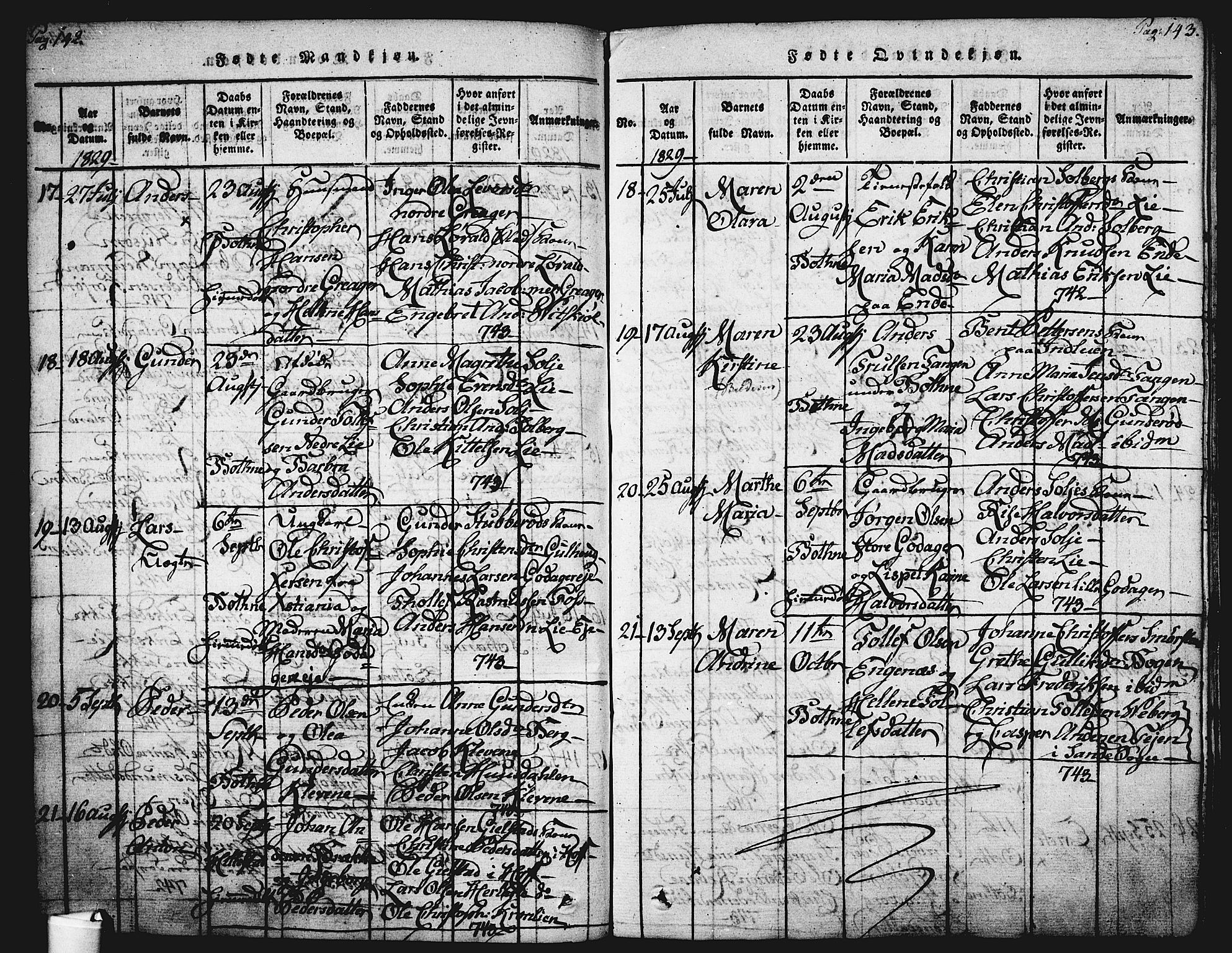 Botne kirkebøker, AV/SAKO-A-340/F/Fa/L0005: Parish register (official) no. I 5, 1814-1836, p. 142-143