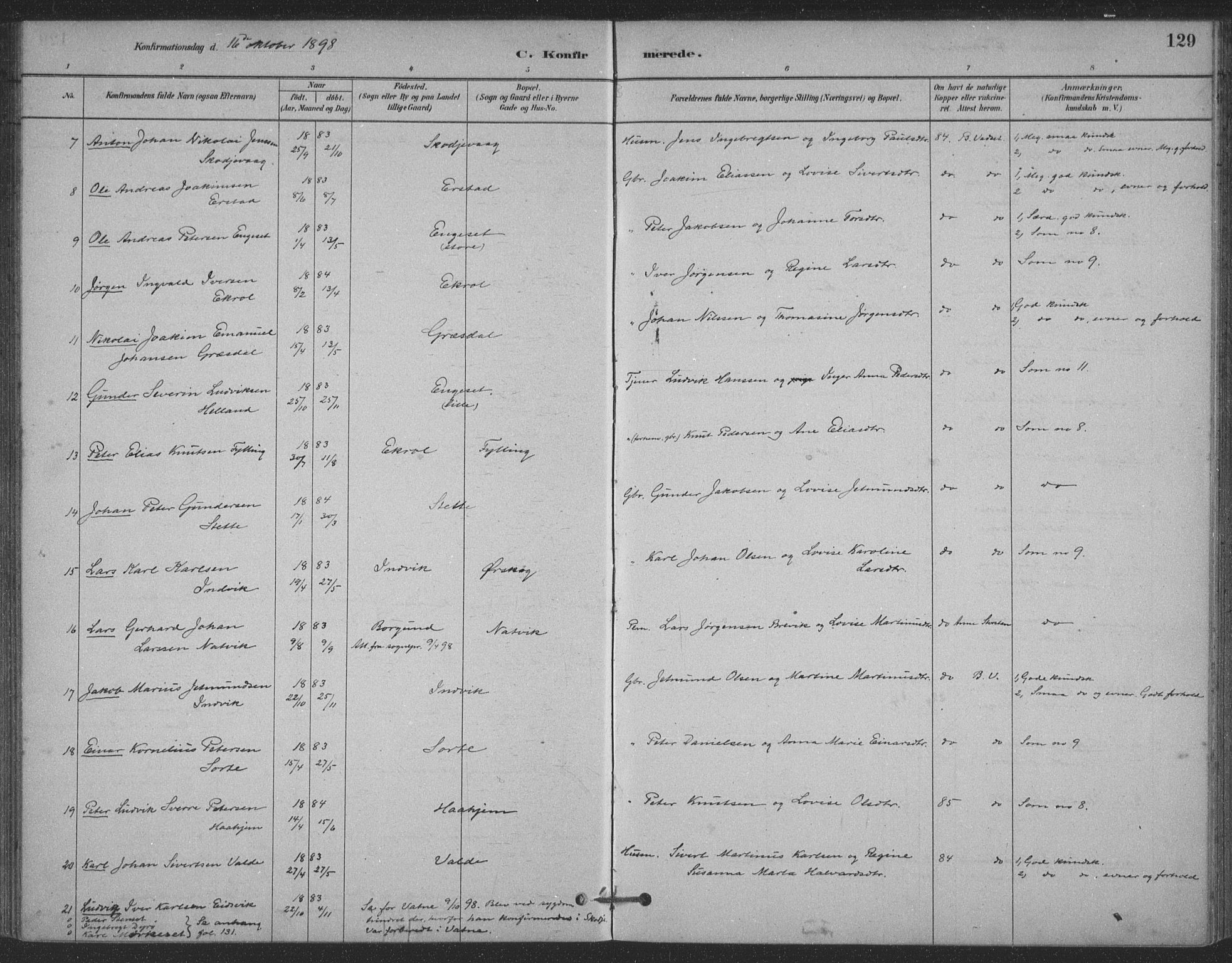 Ministerialprotokoller, klokkerbøker og fødselsregistre - Møre og Romsdal, AV/SAT-A-1454/524/L0356: Parish register (official) no. 524A08, 1880-1899, p. 129