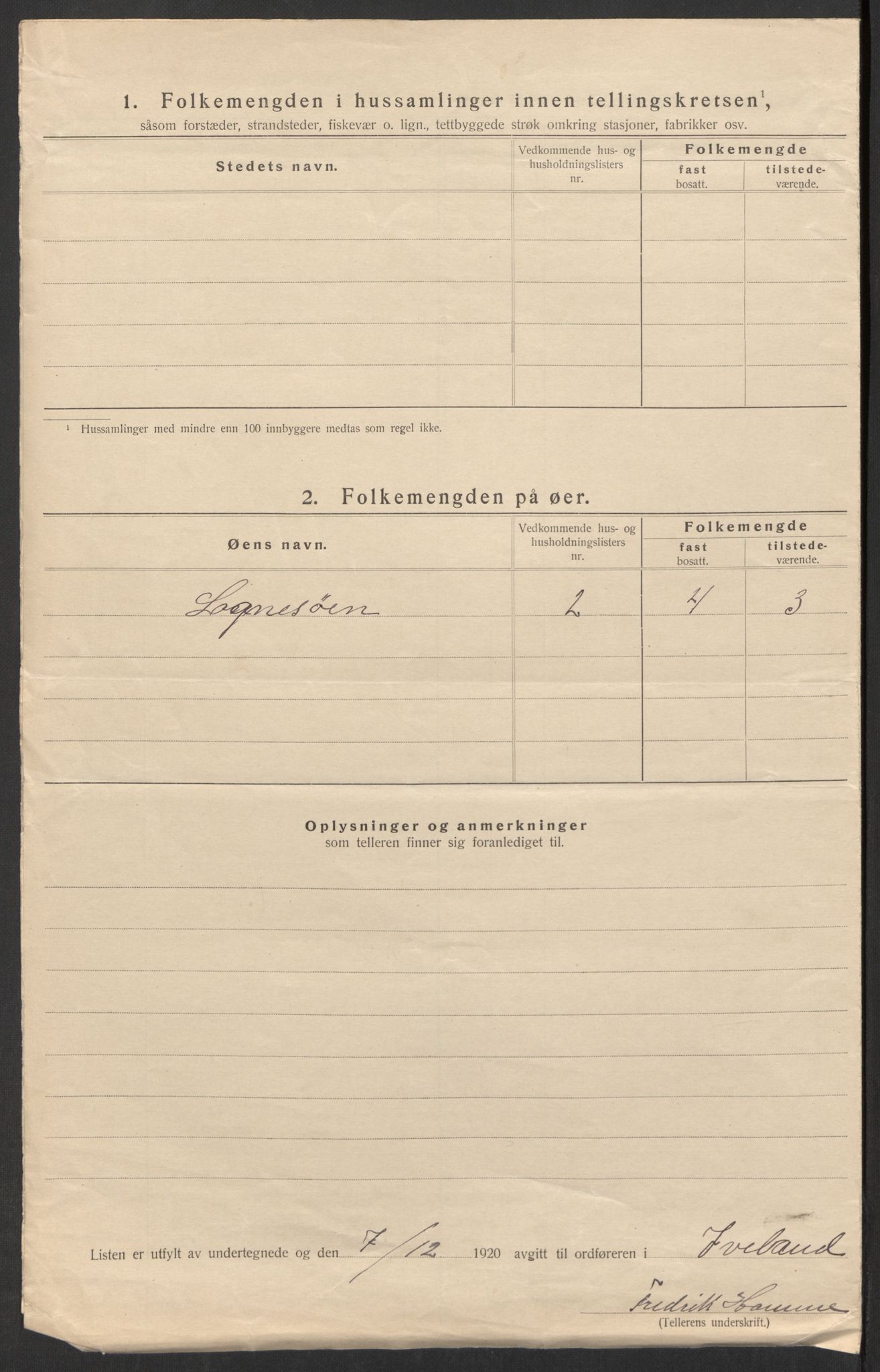 SAK, 1920 census for Iveland, 1920, p. 23