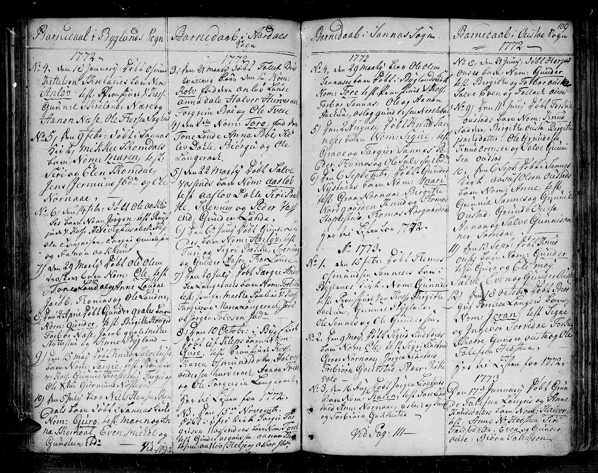 Bygland sokneprestkontor, SAK/1111-0006/F/Fa/Fab/L0002: Parish register (official) no. A 2, 1766-1816, p. 109