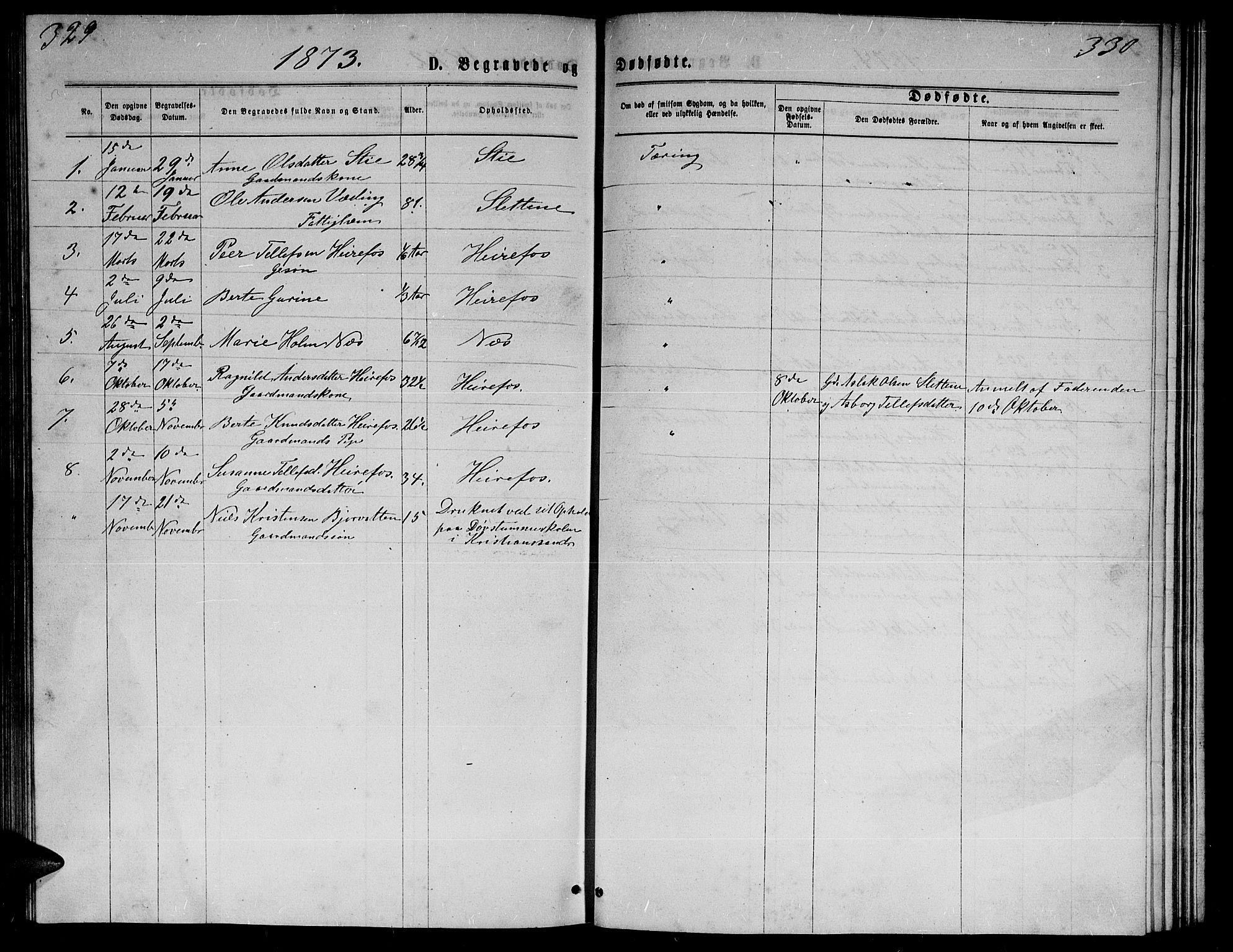 Herefoss sokneprestkontor, SAK/1111-0019/F/Fb/Fba/L0002: Parish register (copy) no. B 2, 1868-1886, p. 329-330