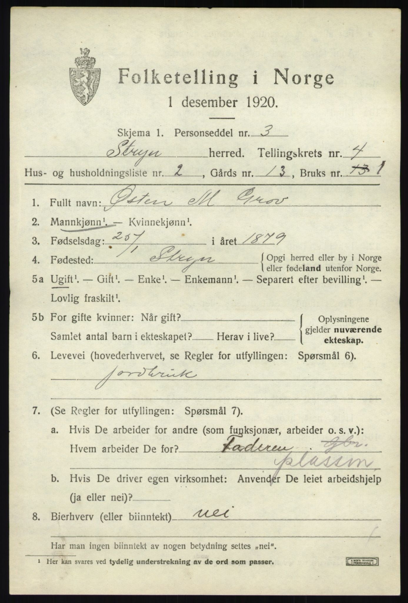 SAB, 1920 census for Stryn, 1920, p. 1694