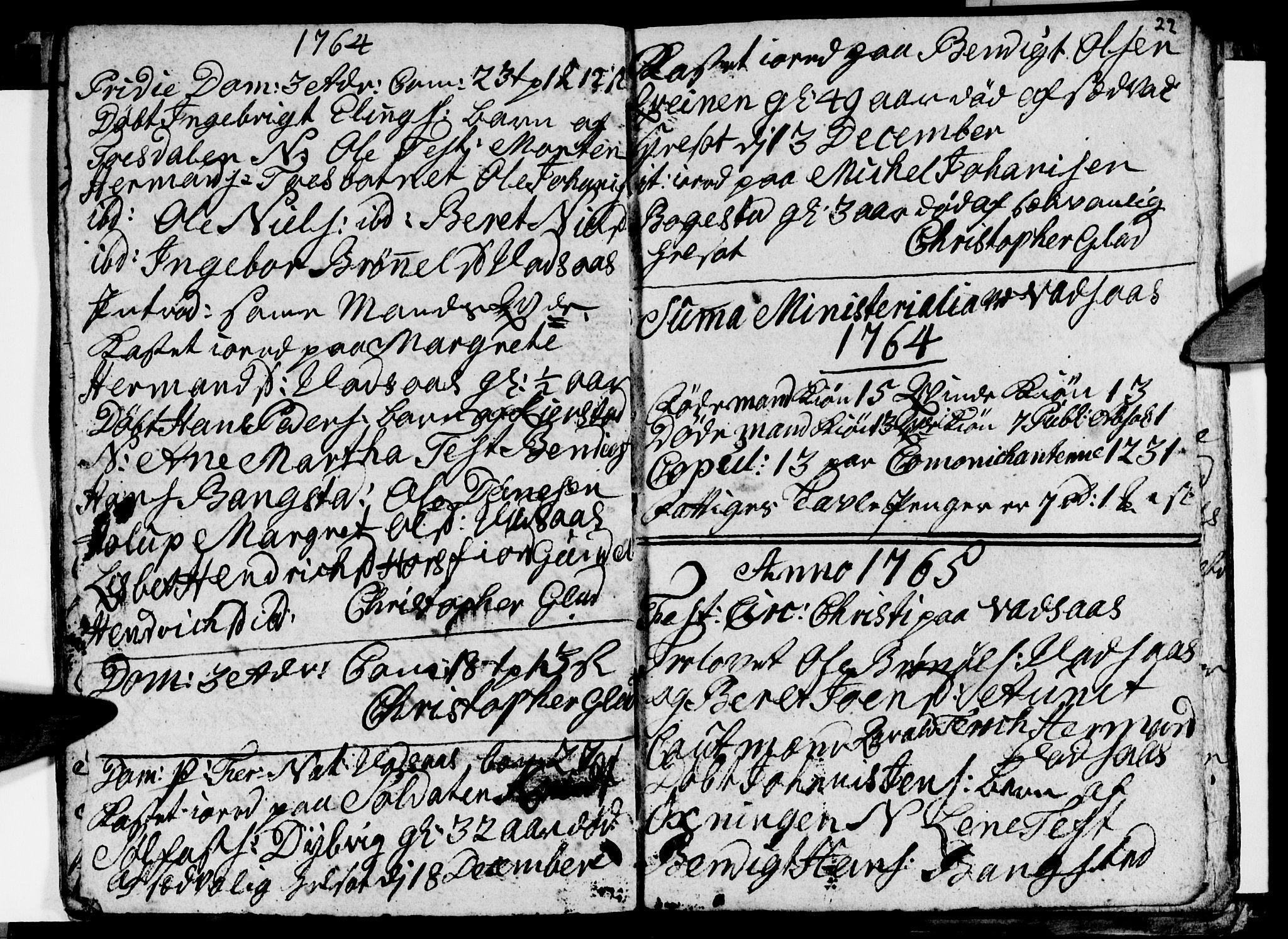 Ministerialprotokoller, klokkerbøker og fødselsregistre - Nordland, AV/SAT-A-1459/810/L0138: Parish register (official) no. 810A02, 1763-1770, p. 22