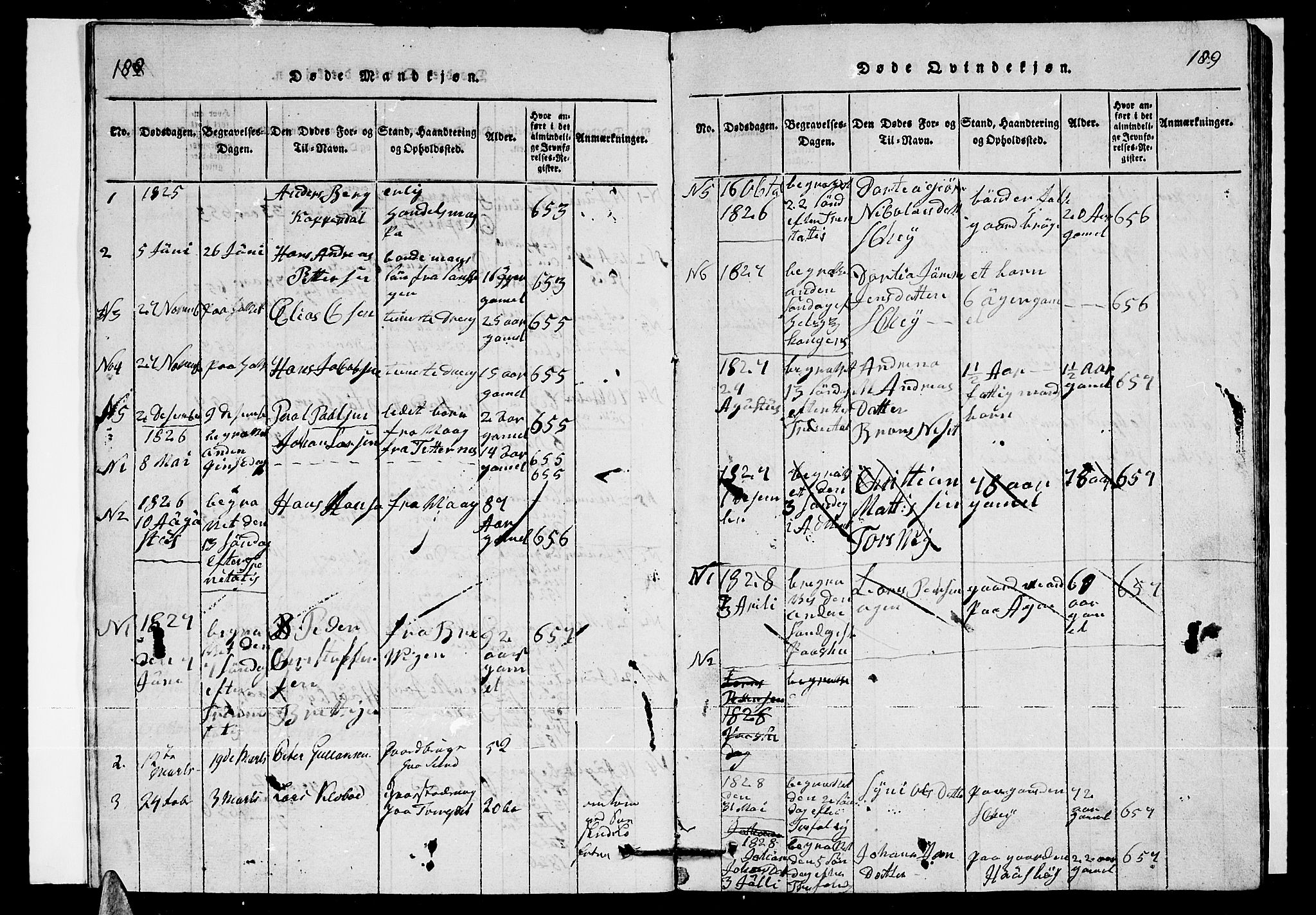 Ministerialprotokoller, klokkerbøker og fødselsregistre - Nordland, SAT/A-1459/835/L0529: Parish register (copy) no. 835C01, 1820-1828, p. 188-189