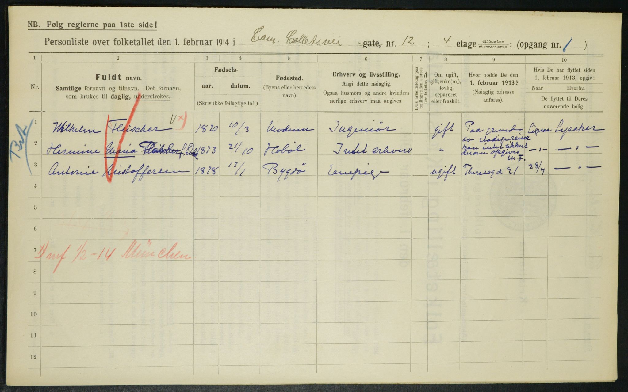 OBA, Municipal Census 1914 for Kristiania, 1914, p. 11908