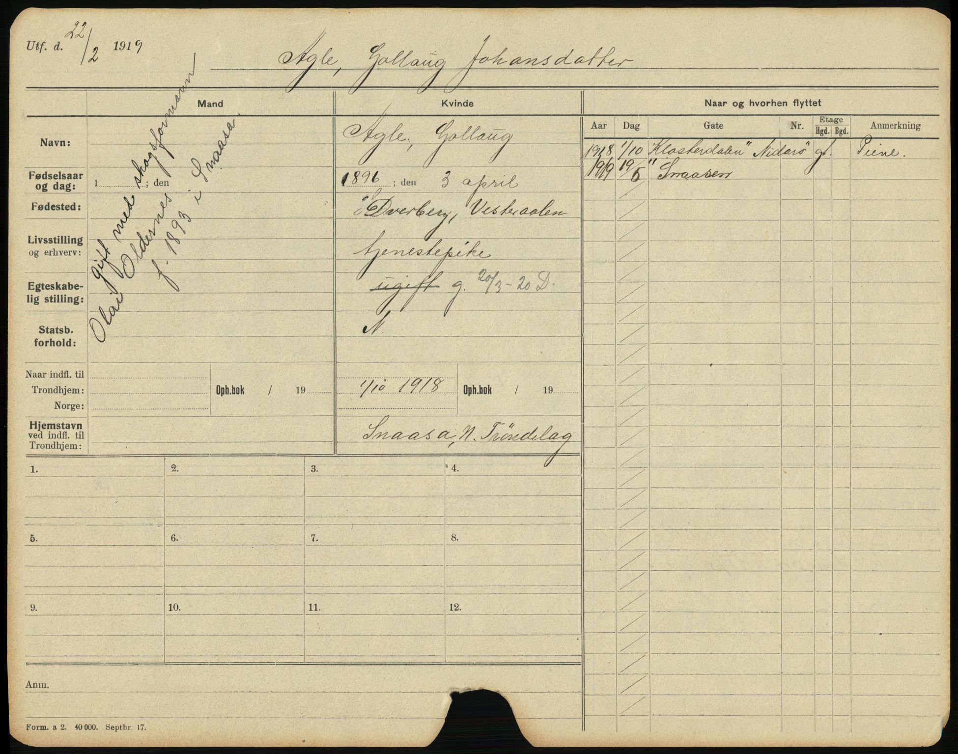 Trondheim folkeregister, AV/SAT-A-1608/1/F/Ff/L0003: Gifte, 1920