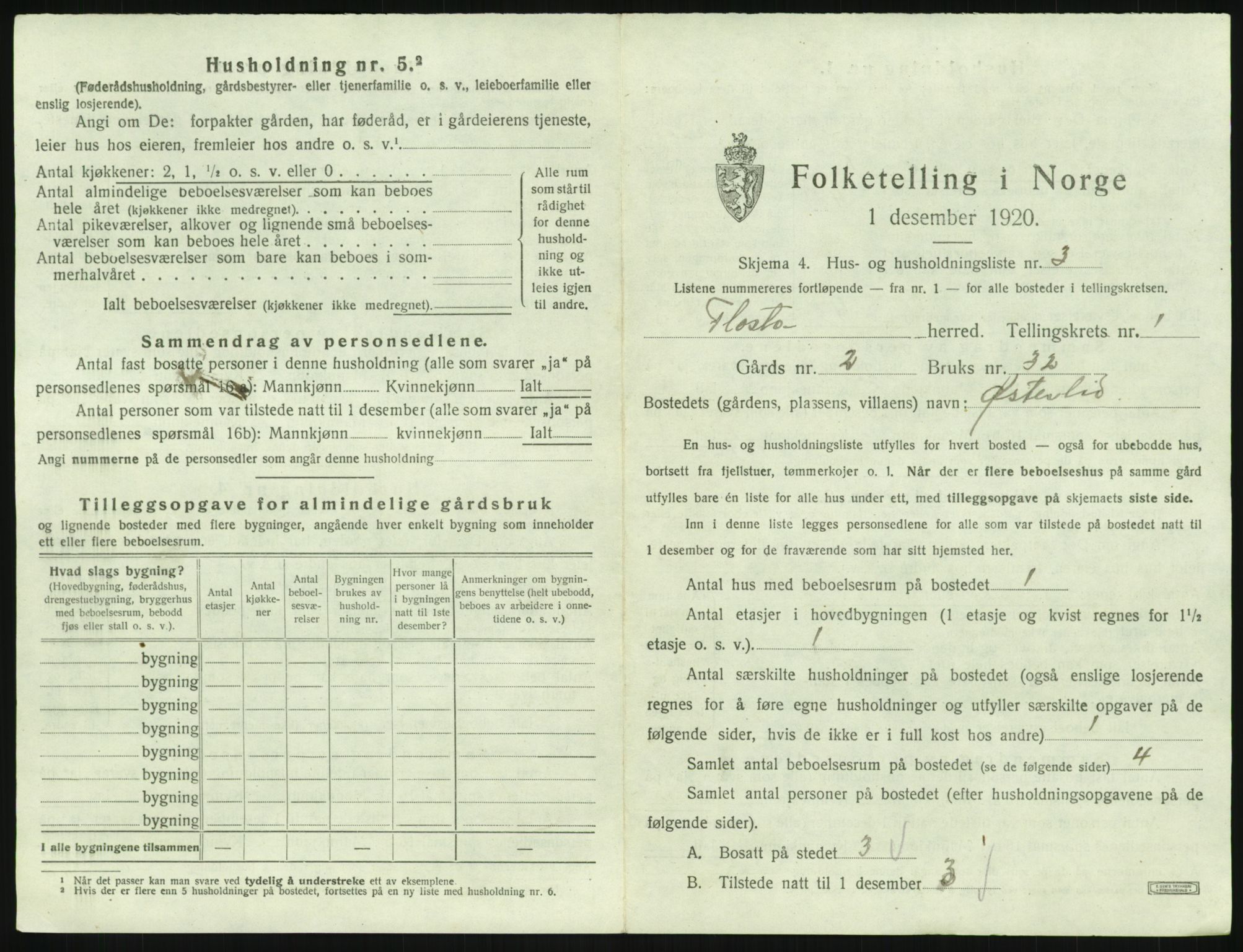 SAK, 1920 census for Flosta, 1920, p. 32