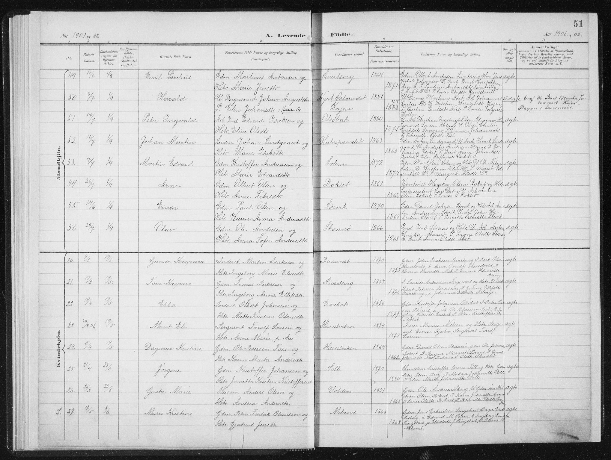 Ministerialprotokoller, klokkerbøker og fødselsregistre - Sør-Trøndelag, AV/SAT-A-1456/647/L0635: Parish register (official) no. 647A02, 1896-1911, p. 51